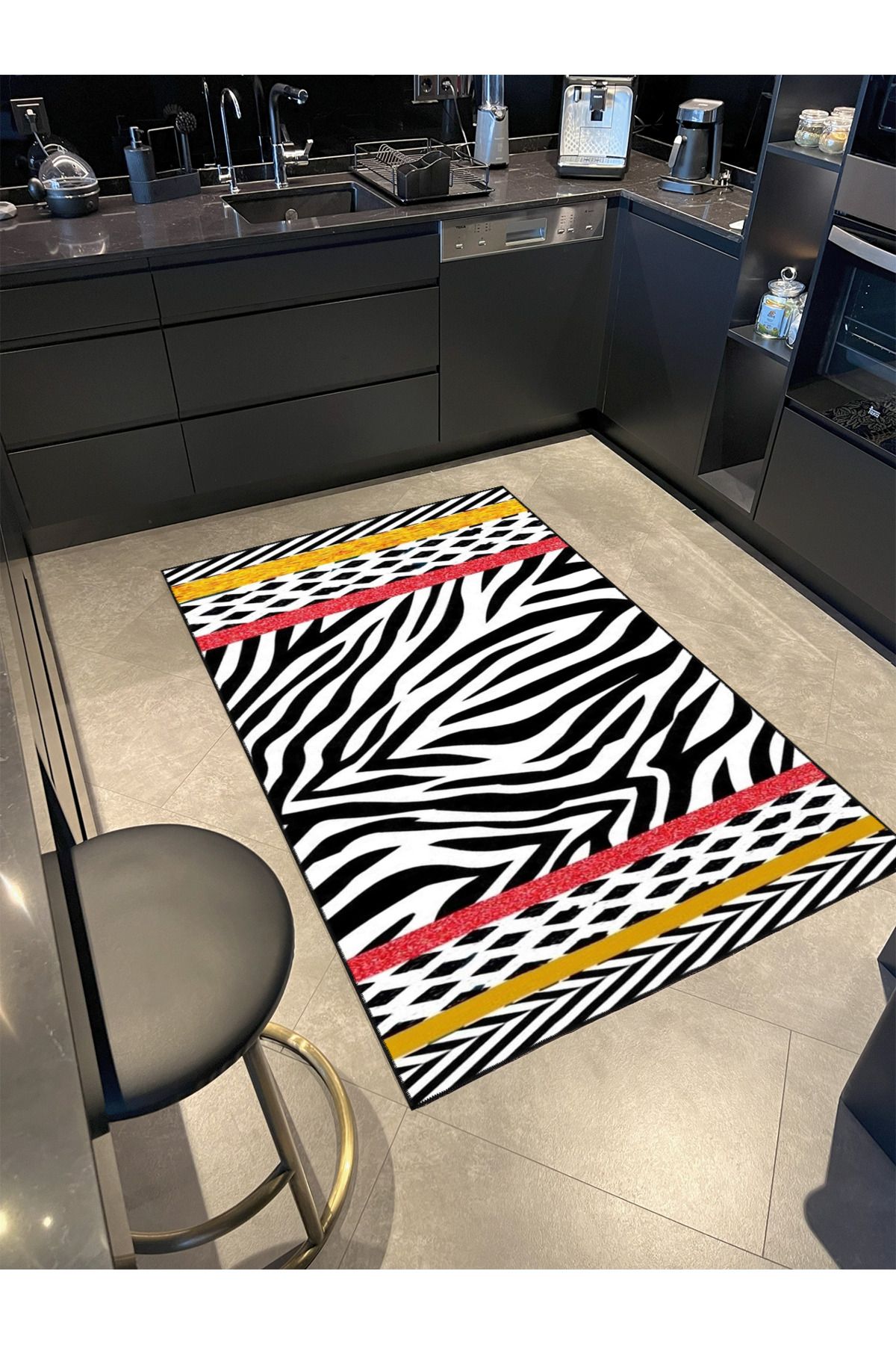 Sarı Zebra Etnik Desenli Geometrik Modern Dekoratif Halı miravip279