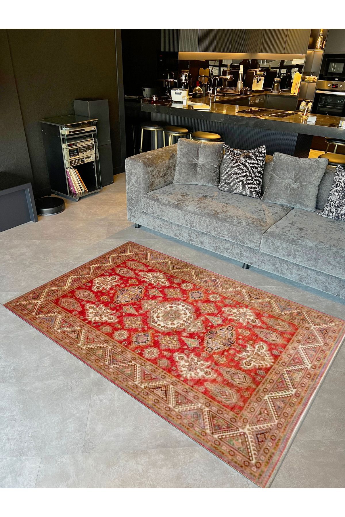 İnci Koleksiyonu Kırmızı Kahve Temalı Etnik Desenli Dokuma Taban Vintage Dekoratif Halı inci02