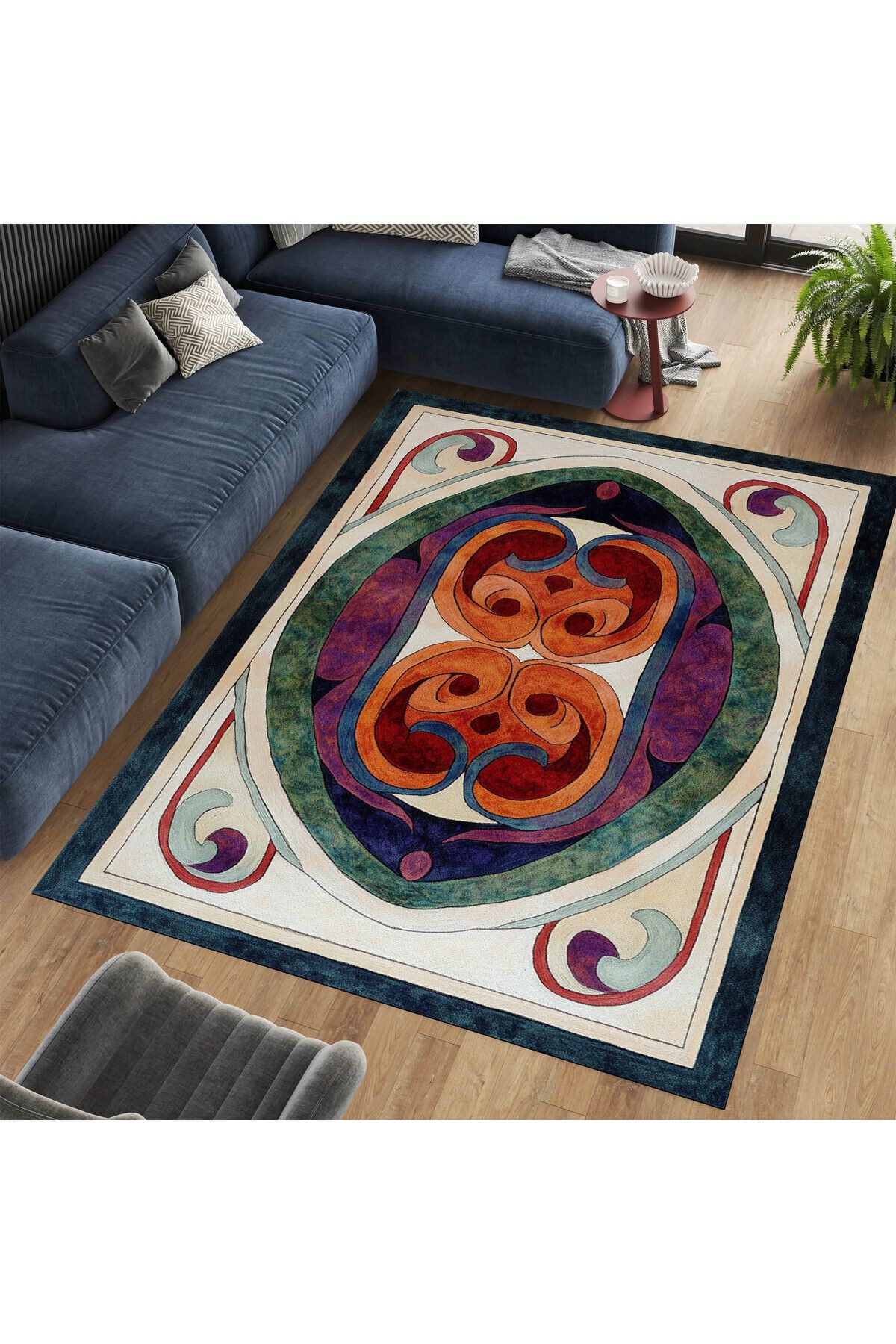 Nora Art Soyut Desen Çok Renkli Dokuma Taban Modern Dekoratif Halı noraart35