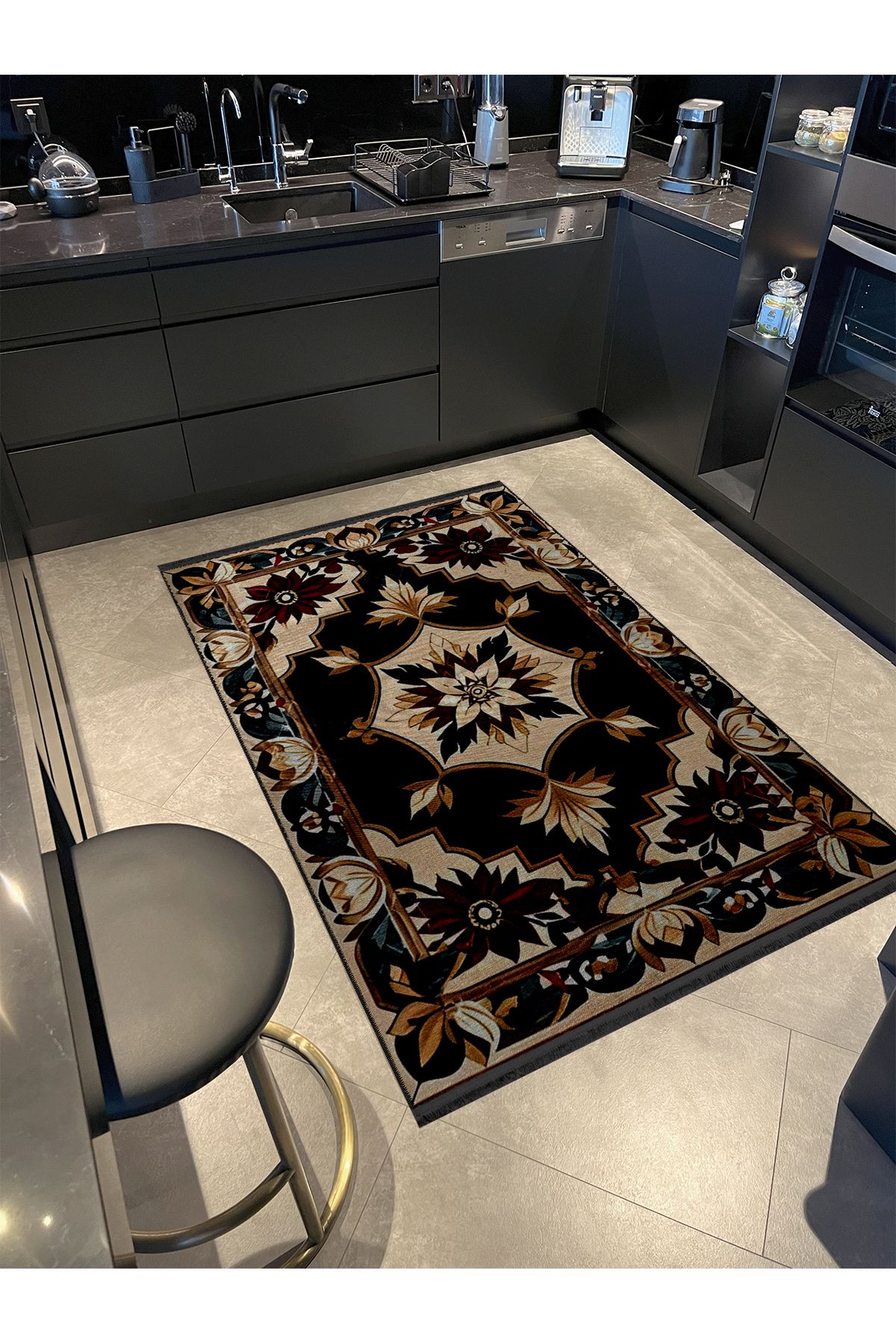 Koyu Tonlarda Antik Tasarım Serisi Bordo ve Bej Detaylı Desenli Vintage Dekoratif Halı antik40