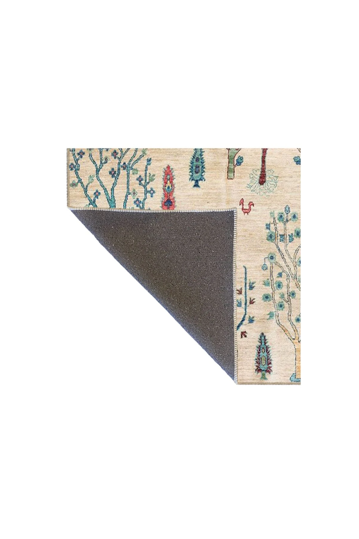 Krem Ağaçlı Desenli Dokuma Taban Halı ve Yıkanabilir Halı miravip10254