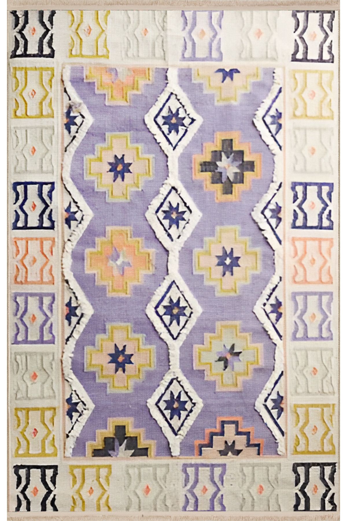 Sarı Mor Temalı Geometrik Şekil Desenli Kreatif Dekoratif Halı 1956