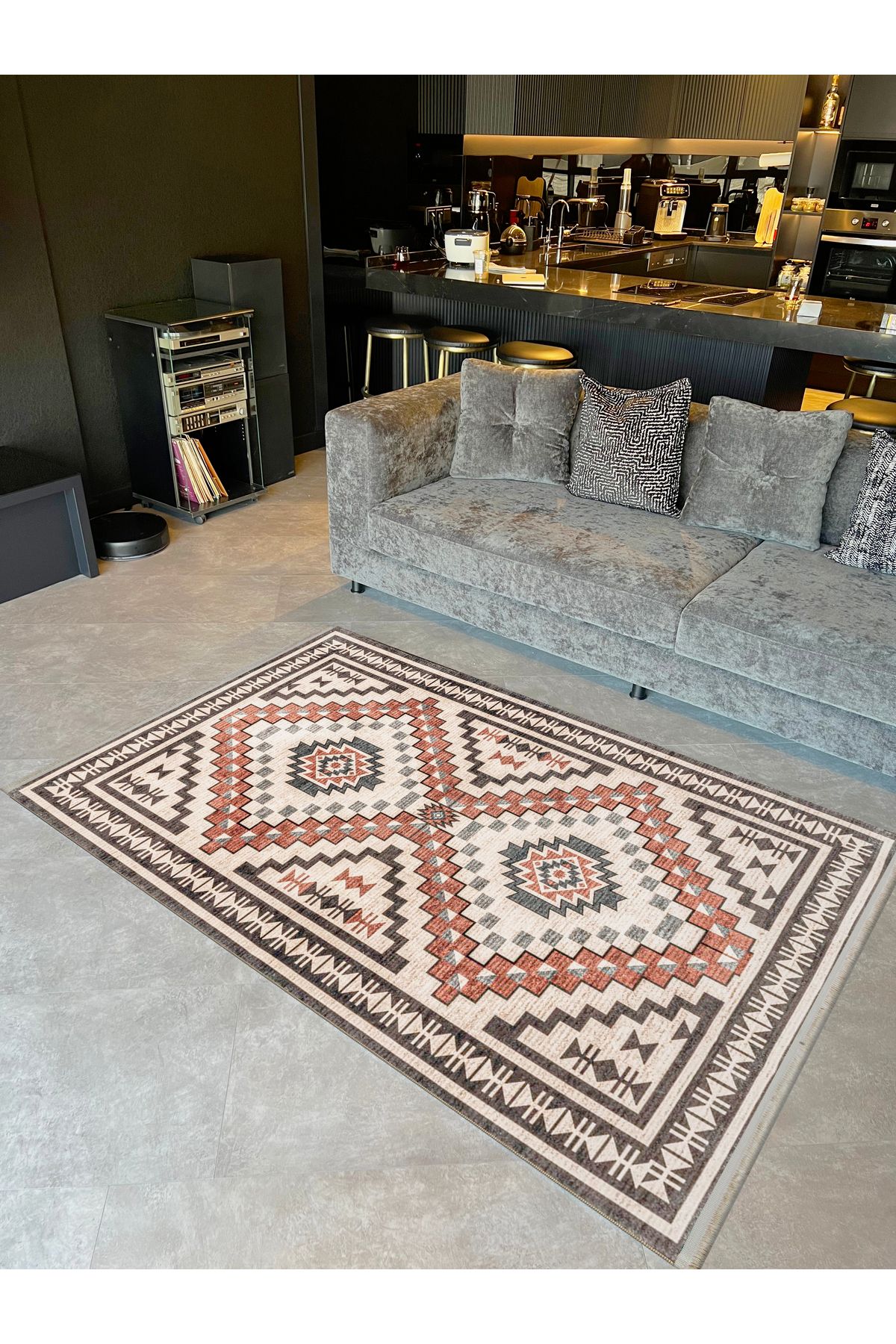 Kuzey Koleksiyonu Mavi Etnik Desenli Dokuma Taban Modern Dekoratif Halı kuzey43
