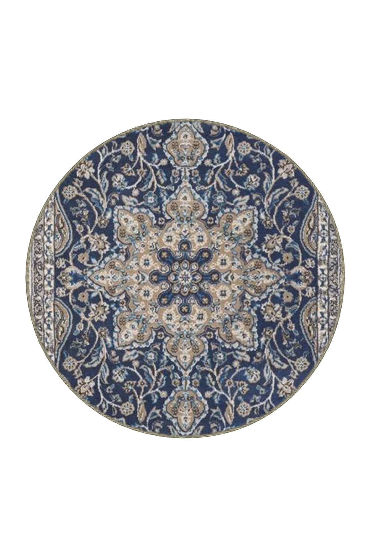 Gri Lacivert Temalı Geleneksel Motif Çiçek Desenli Vintage Dekoratif Halı 4551
