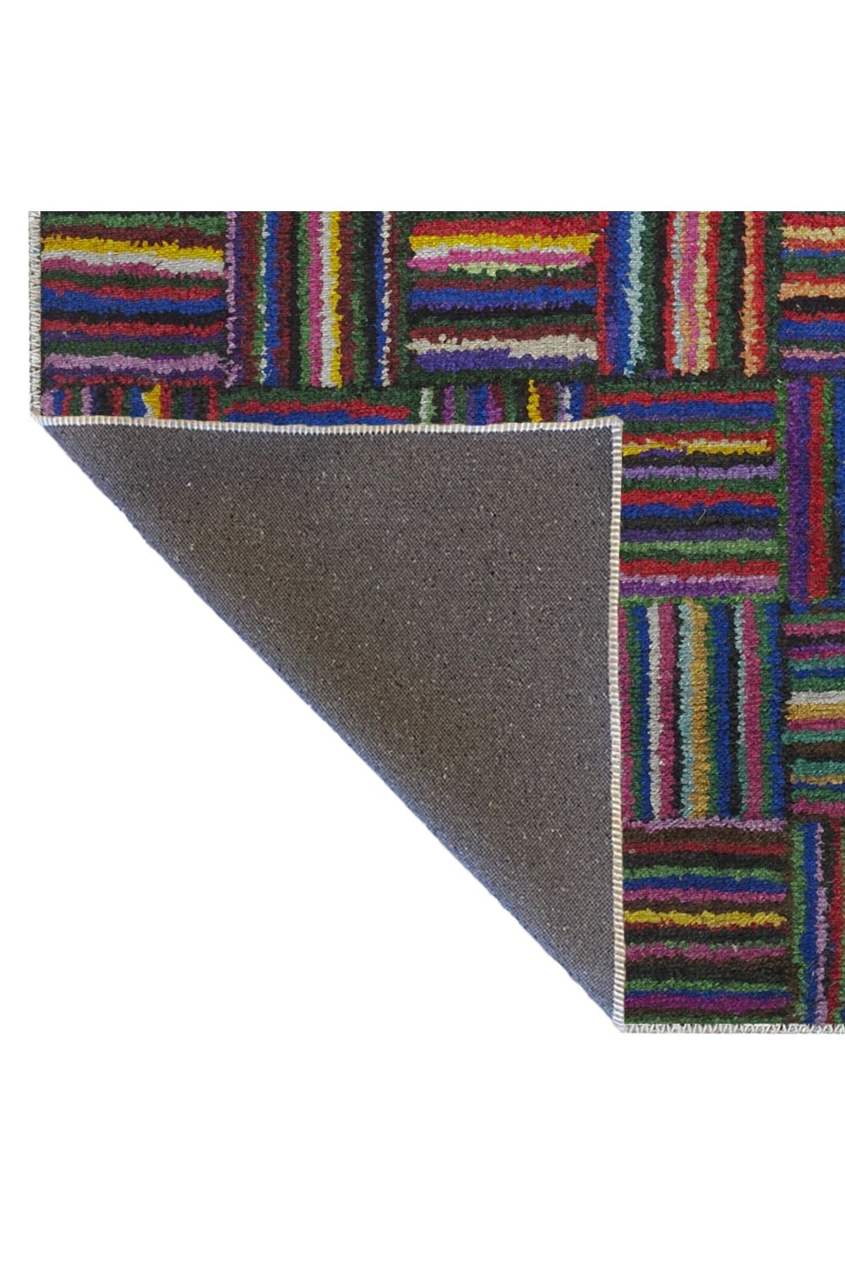 Çok Renkli Örgü Tasarım Kare Geometrik Desenli Kreatif Modern Dekoratif Halı 3023