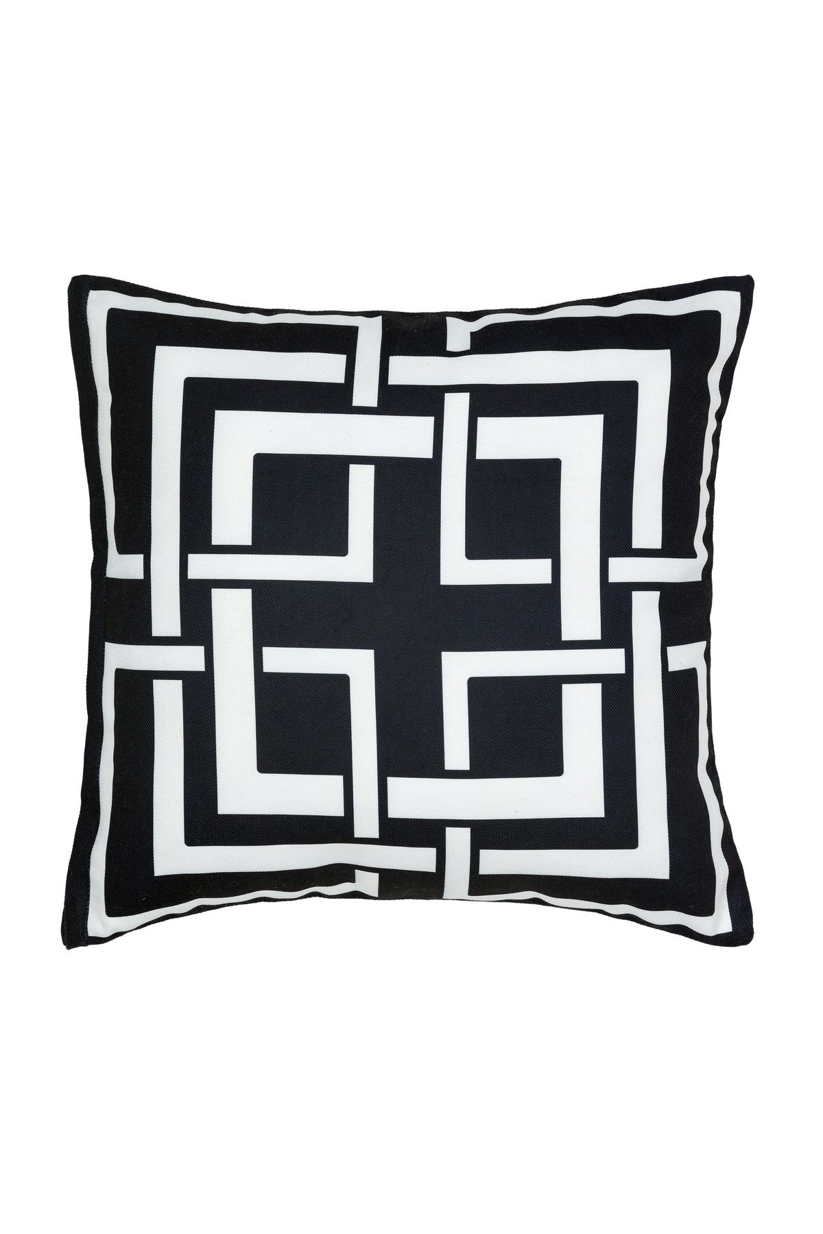 Kırlent Geometrik Desenli Siyah Ve Beyaz Biyeli Kırlent Kılıfı 43x43