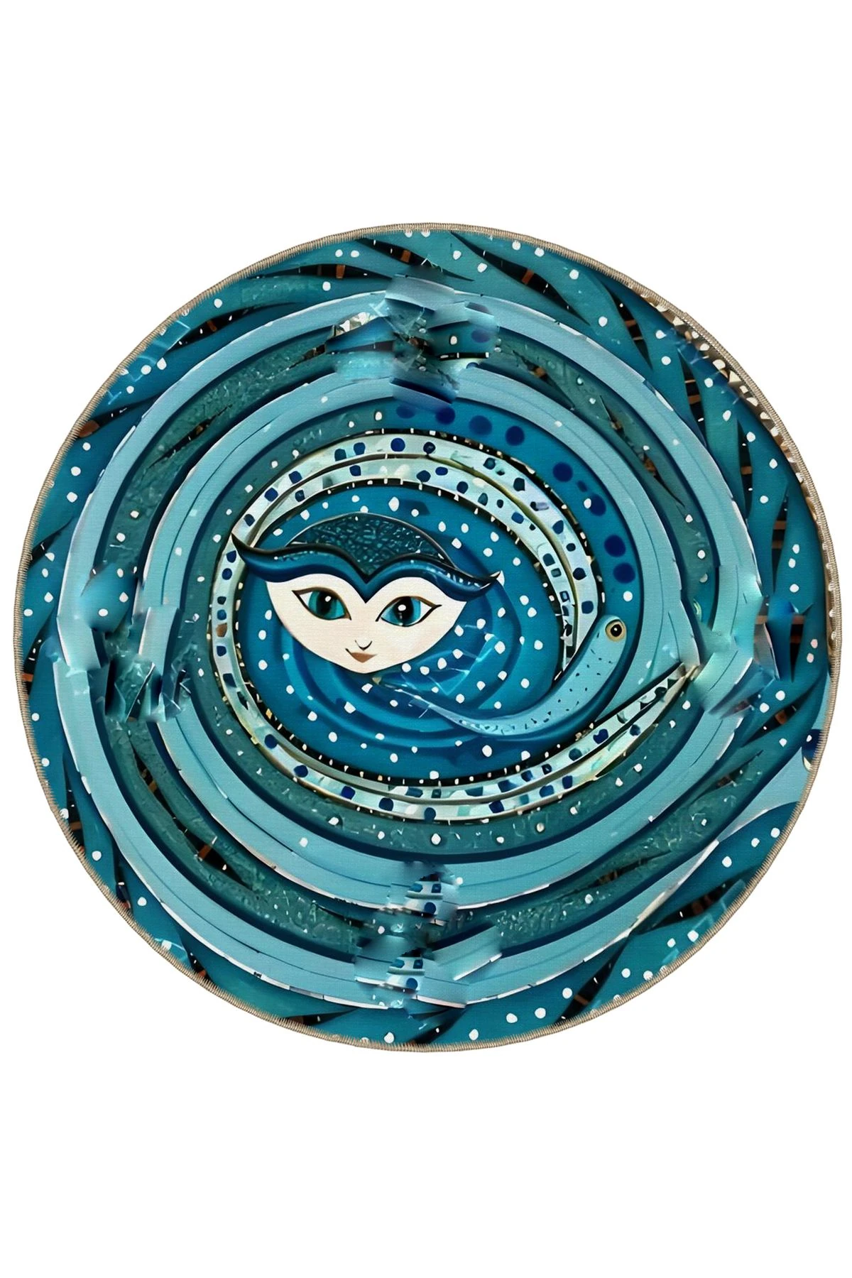 Shape Koleksiyonu Yuvarlak Mavi Yüz Detaylı Desenli Dokuma Taban Halı Shape68