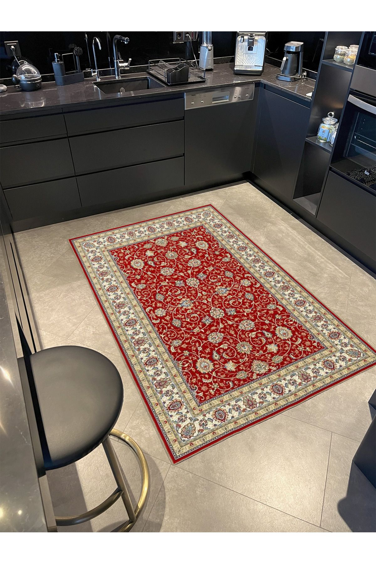 Kırmızı Temalı Motifli Etnik Çiçek Desenli Vintage Dekoratif Halı 4581