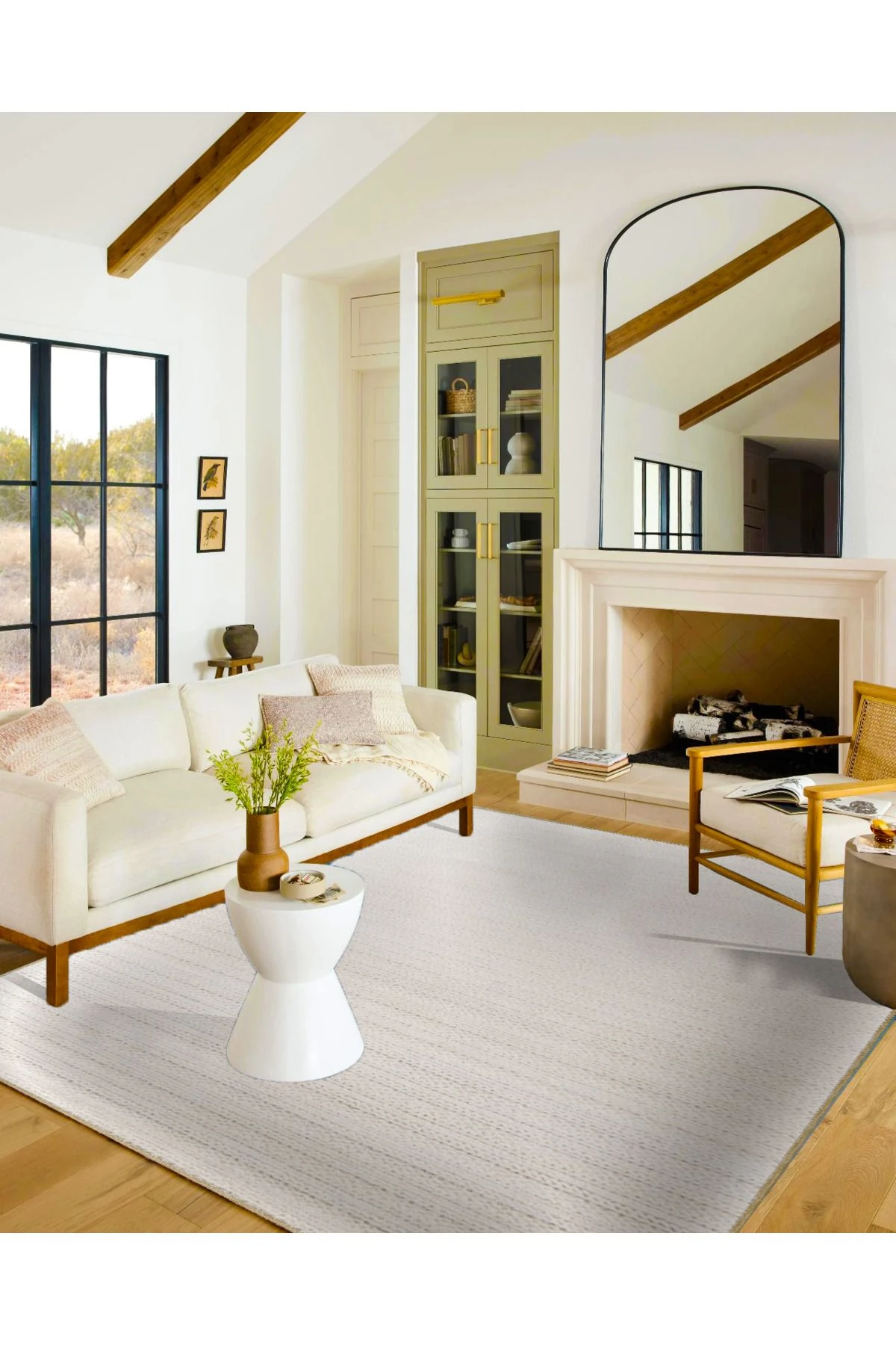 Krem Geometrik Noktalı Çizgili Dekoratif Halı ve Yıkanabilir Halı miravip9621