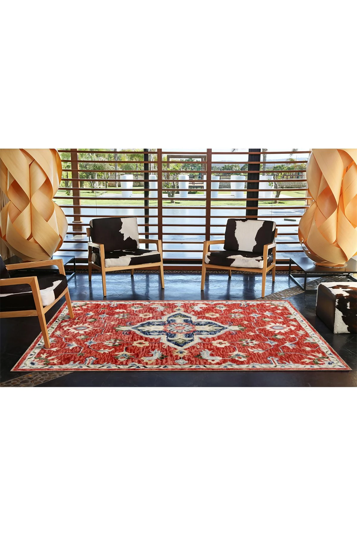 Kırmızı Geometrik Gelenksel Desenli Dokuma Taban miravip642