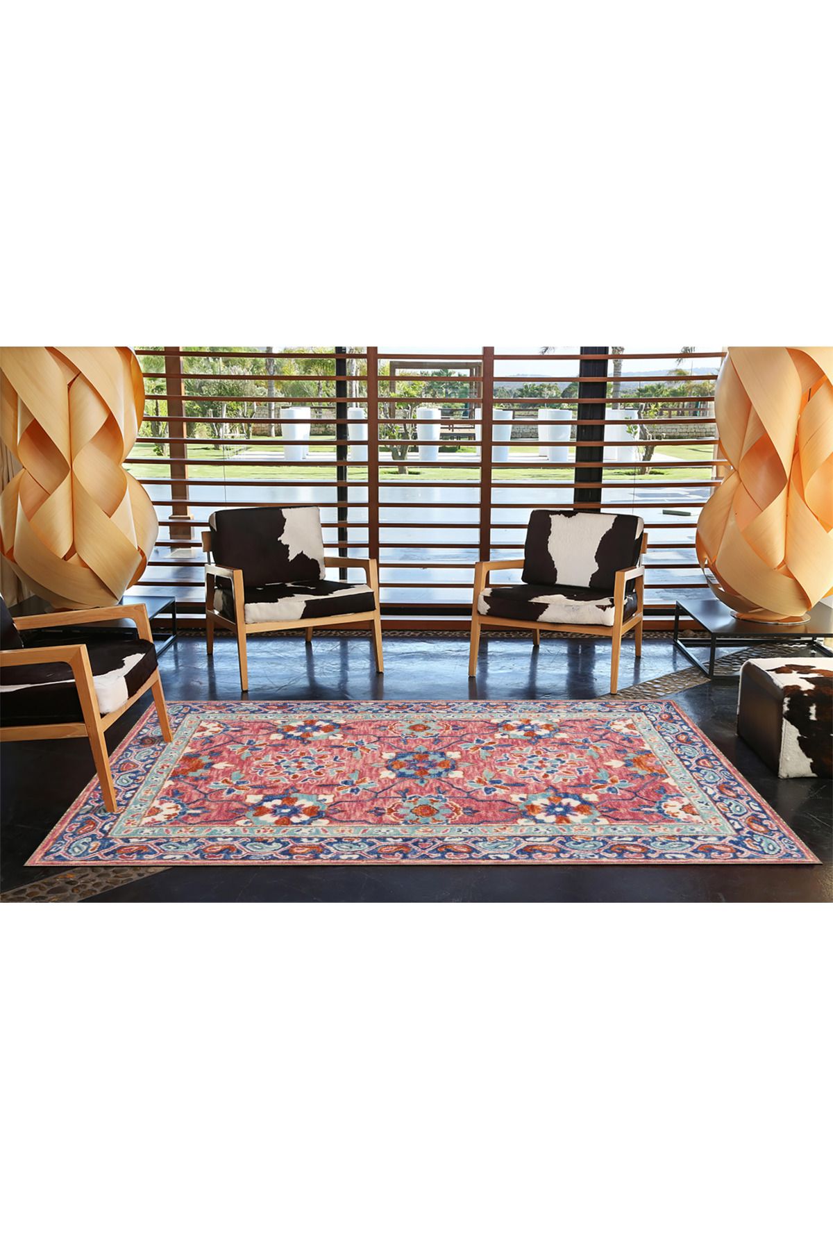 Kırmızı Tonlarda Geometrik Geleneksel Desenli Dokuma Taban Halı miravip332