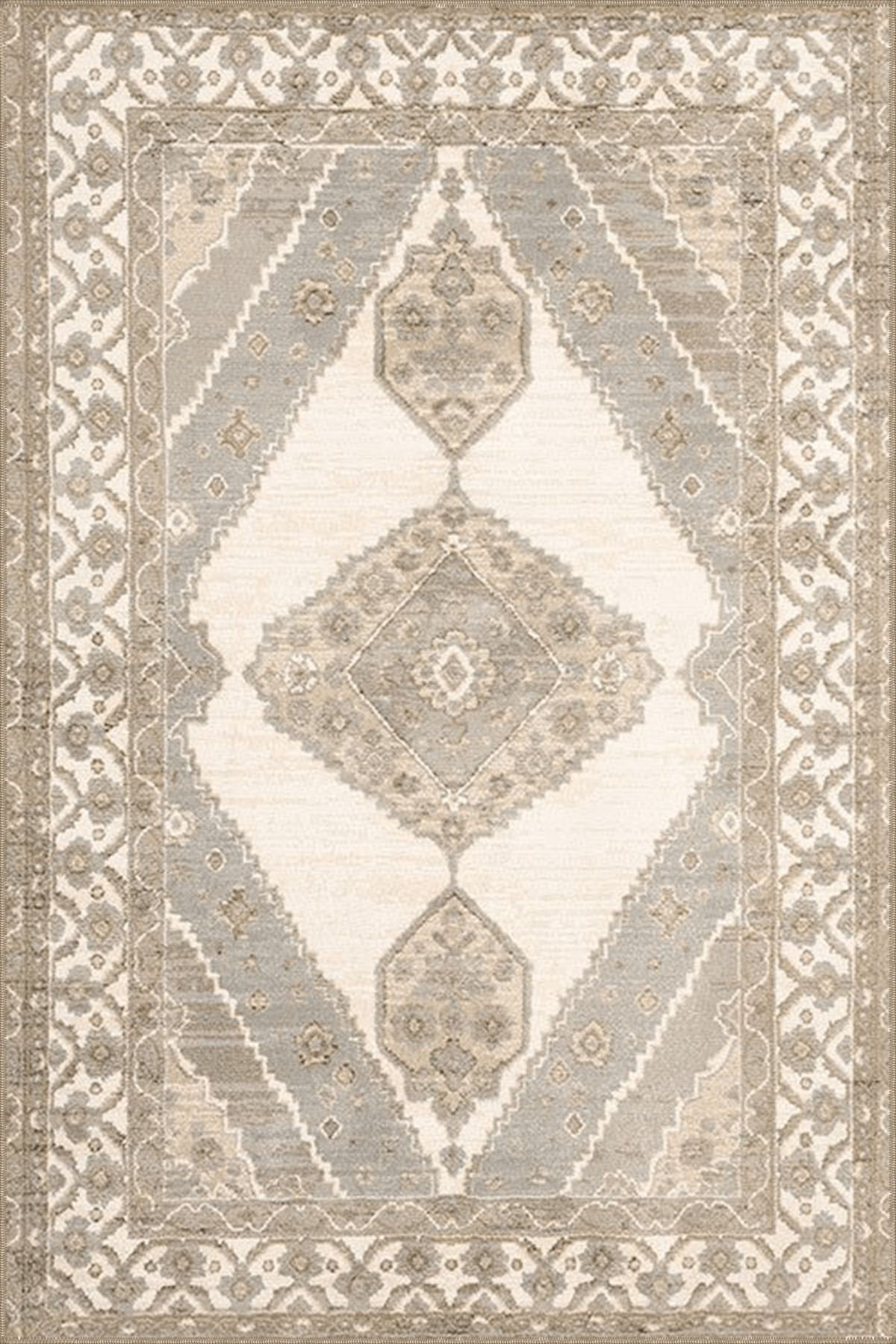 Bej Temalı Geleneksel Motif Desenli Vintage Dekoratif Halı 4592