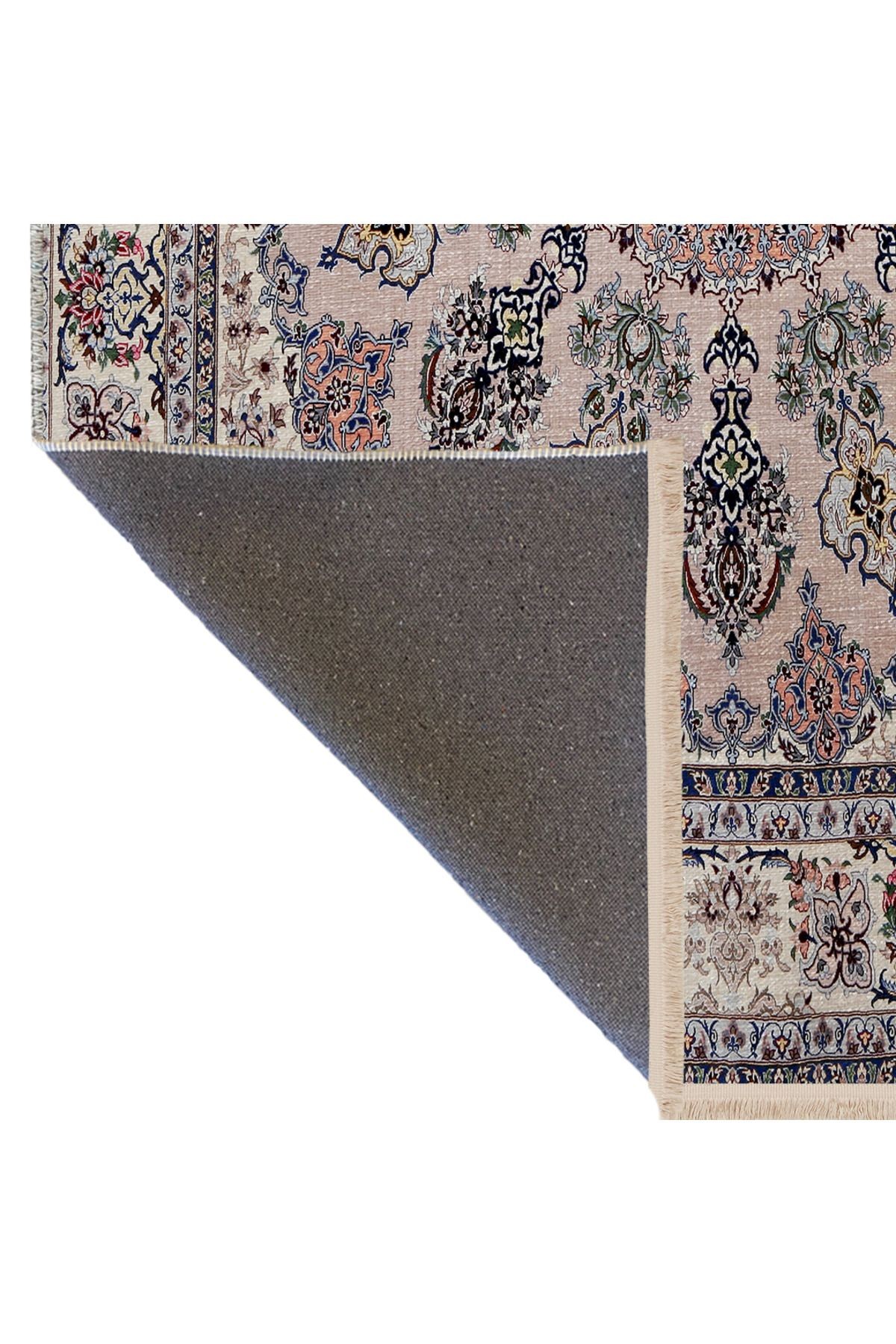 Pudra Gri Temalı Geleneksel Motif Çiçek Desenli Kreatif Vintage Dekoratif Halı 2454