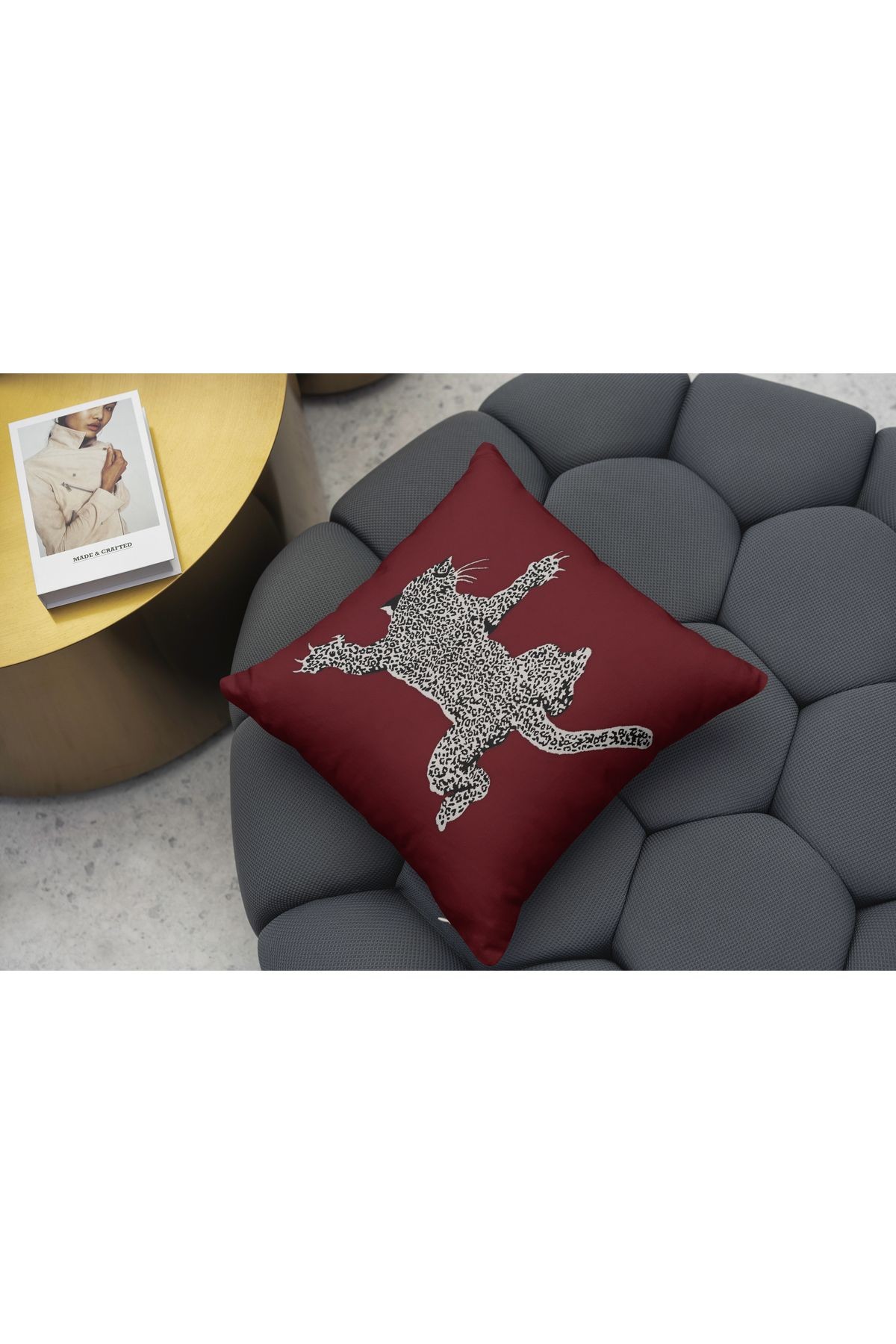 Kırlent Kılıfı 1066 Bordo Tema Leopar