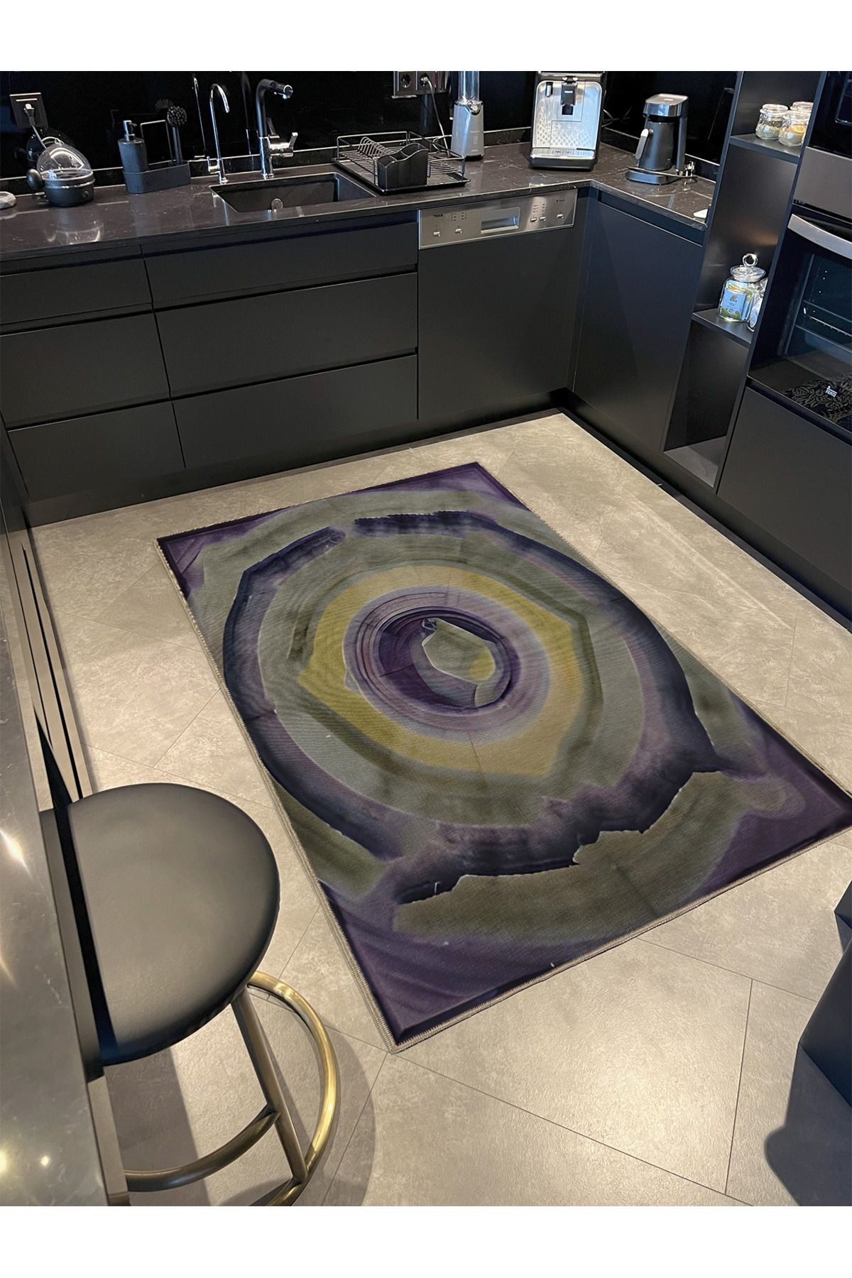 Mor Gri Temalı Soyut Desenli Kreatif Modern Dekoratif Halı 5142