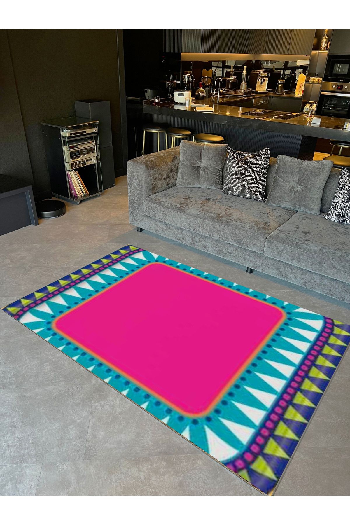 Kemal Koleksiyonu Pembe Temalı Geometrik Detay Desenli Dokuma Taban Modern Dekoratif Halı 28