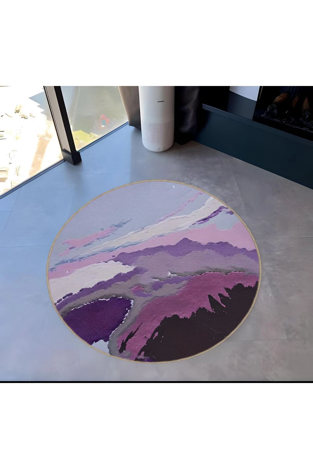 Mor Temalı Soyut Abstract Desenli Modern Dekoratif Halı 5108