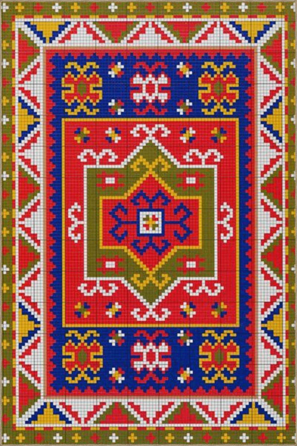 Çok Renkli Geleneksel Motif Etnik Desenli Vintage Dekoratif Halı 4670