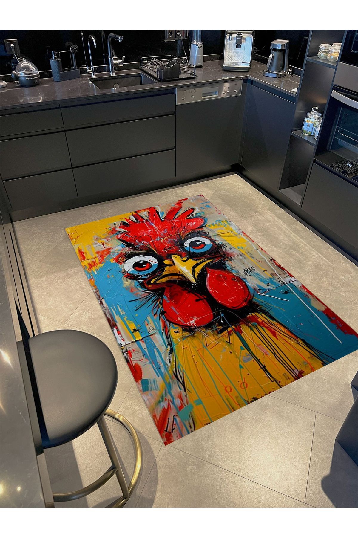 Kemal Koleksiyonu Çok Renkli Pörtlek Gözlü Tavuk Desenli Dokuma Taban Modern Dekoratif Halı 47