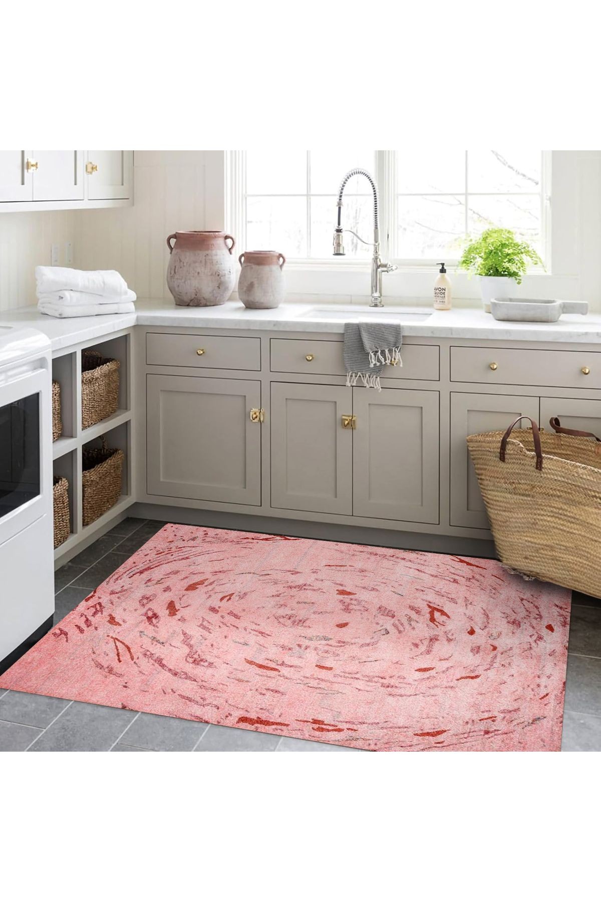 Aysu Koleksiyonu Pembe Soyut Desenli Dokuma Taban Modern Dekoratif Halı aysu41