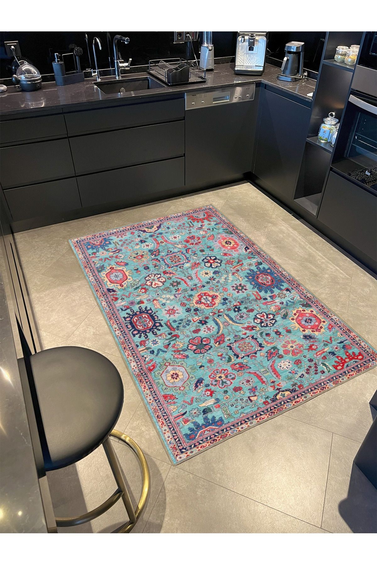 Botanik Turuncu Geometrik Temalı Desenli Dokuma Taban Halı ve Yıkanabilir Halı aloha37