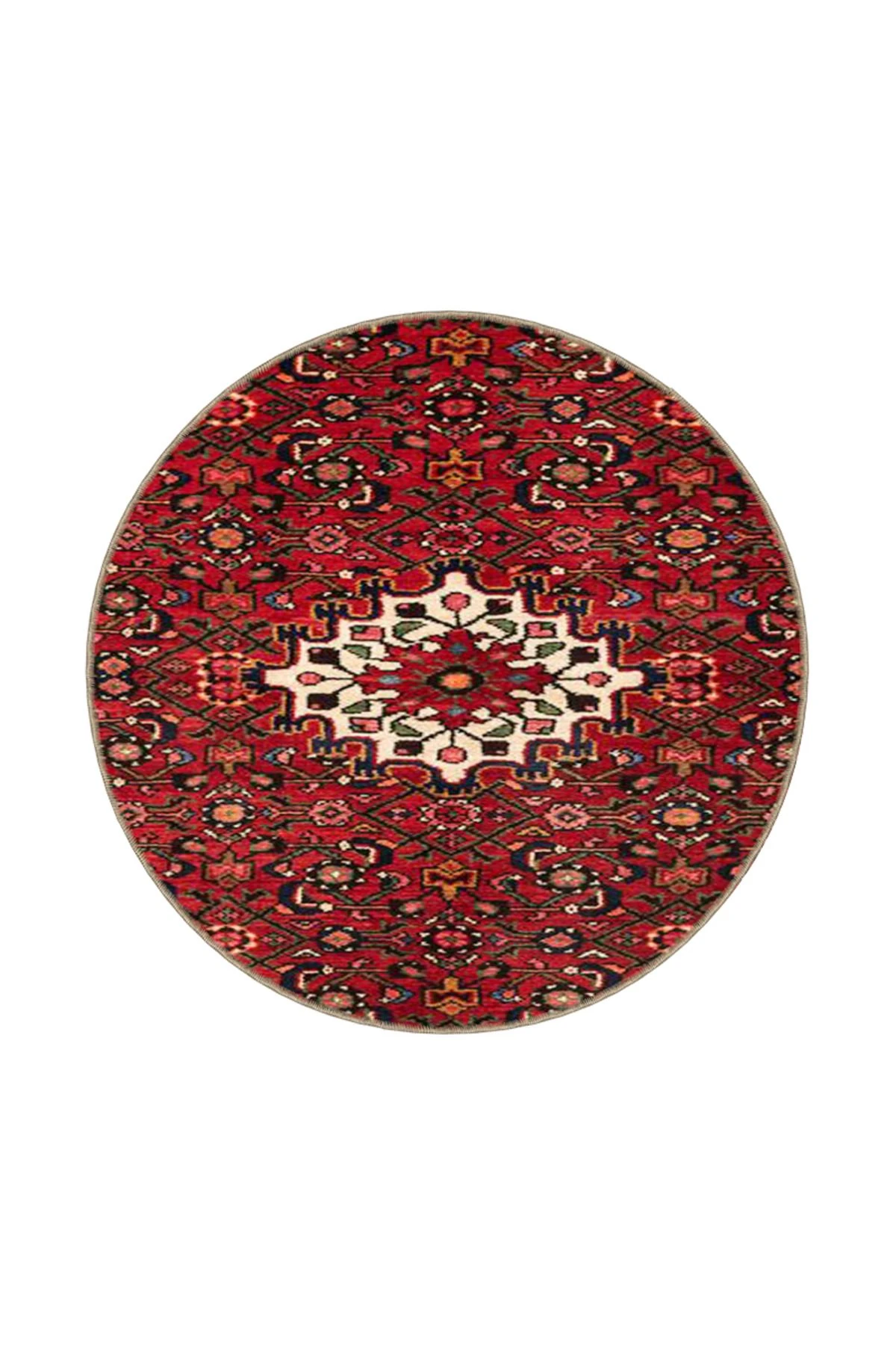 Kırmızı Beyaz Geleneksel Desenli Modern Dekoratif Halı 4476