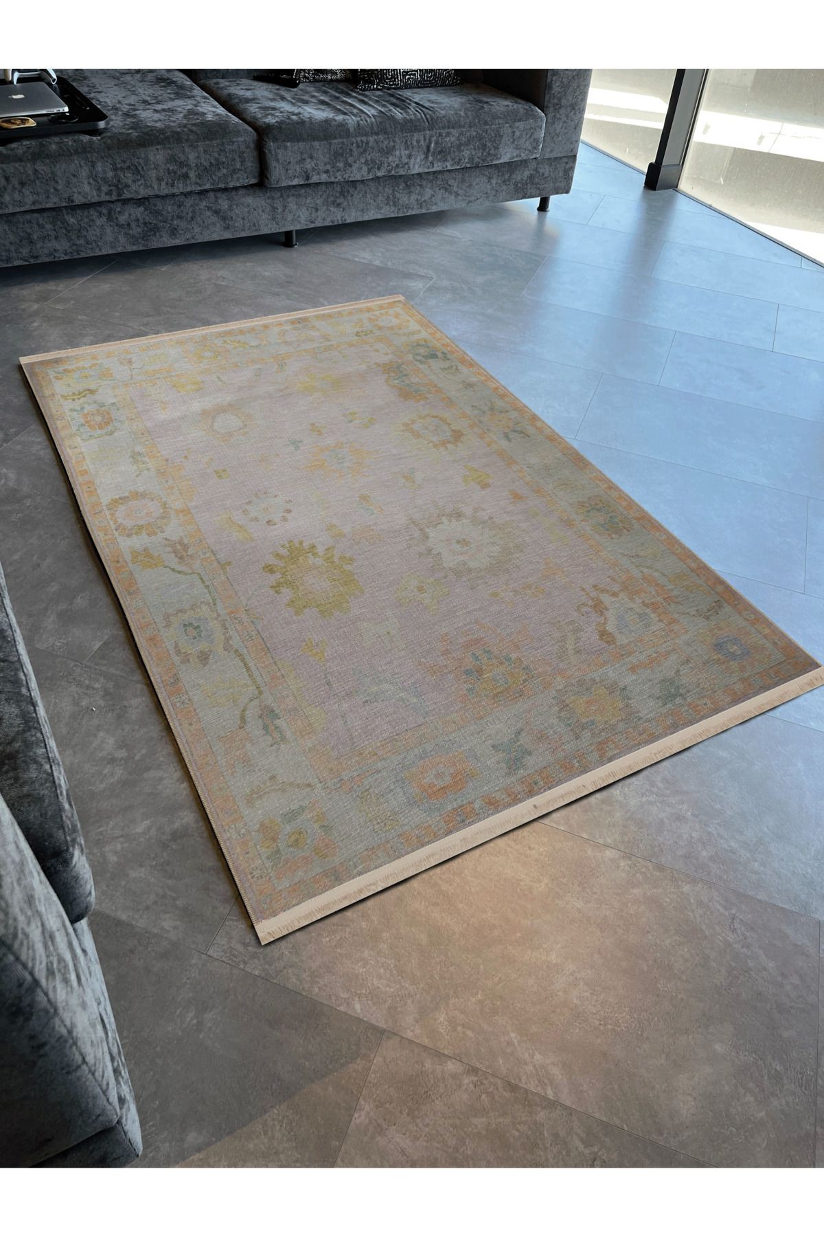 Açık Ton Çok Renkli Motifli Etnik Çiçek Desenli Kreatif Vintage Dekoratif Halı 2758