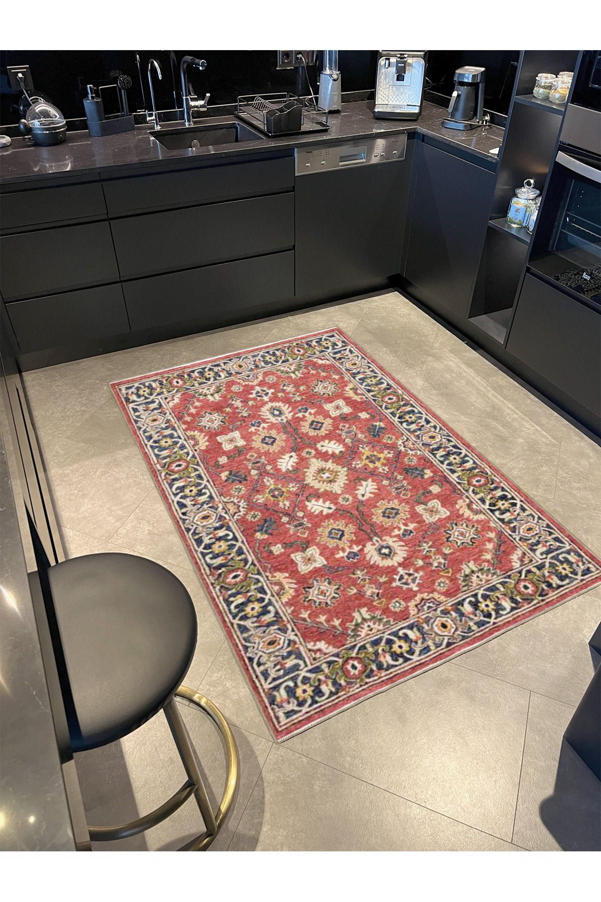 Etnik Çiçekli Kırmızı Desenli Dokuma Taban ve Dekoratif Halı miravip622