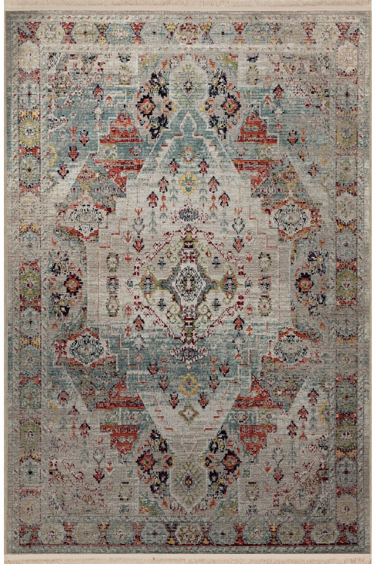 Açık Ton Çok Renkli Geleneksel Motif Desenli Vintage Dekoratif Halı 2997
