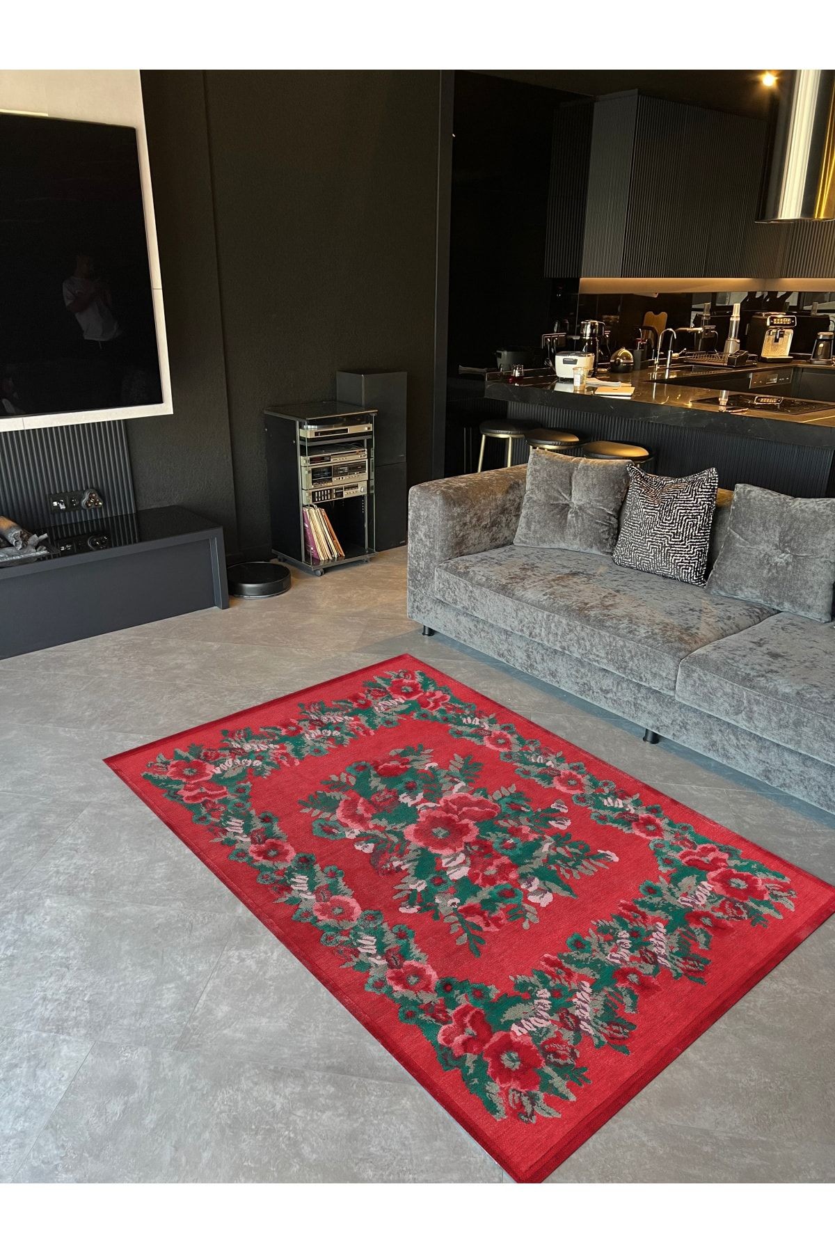Karabağ Narçiçeği Kırmızı Gelincik Desenli Dekoratif Dokuma Taban Halı Mira 1264