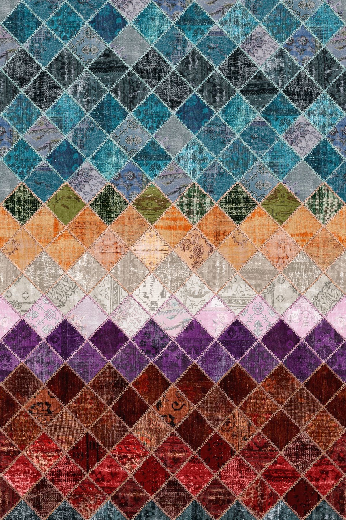 Çok Renkli Geometrik Parça Desenli Modern Dekoratif Halı 1635
