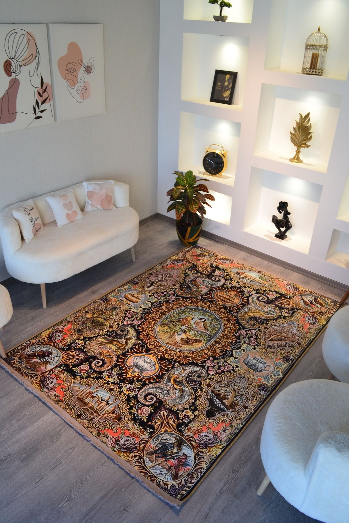 Çok Renkli Geleneksel Motif Etnik Desenli Kreatif Vintage Dekoratif Halı 2588
