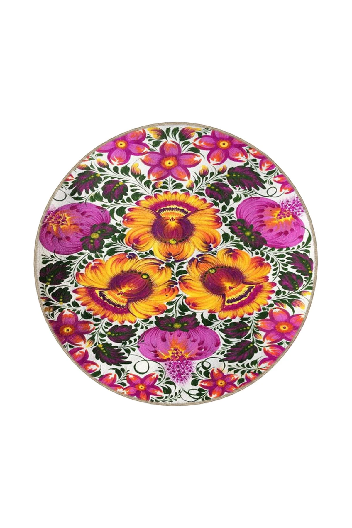 Mor ve Karışık Renkli Çiçekli Floral Geometrik Modern Dekoratif Halı miravip173