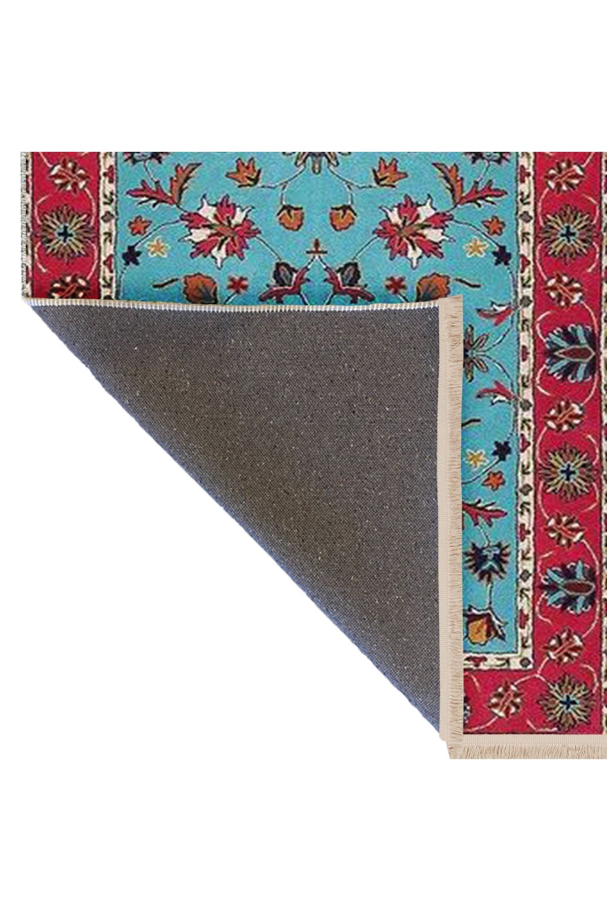 Kemal Koleksiyonu Mavi Temalı Floral ve Geleneksel Desenli Dokuma Taban Vintage Dekoratif Halı 04