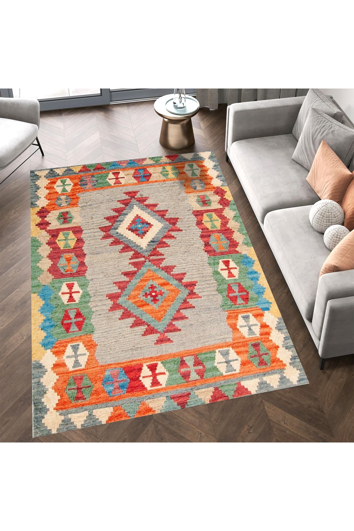 Aysu Koleksiyonu Çok Renkli Etnik Desenli Dokuma Taban Modern Dekoratif Halı aysu13