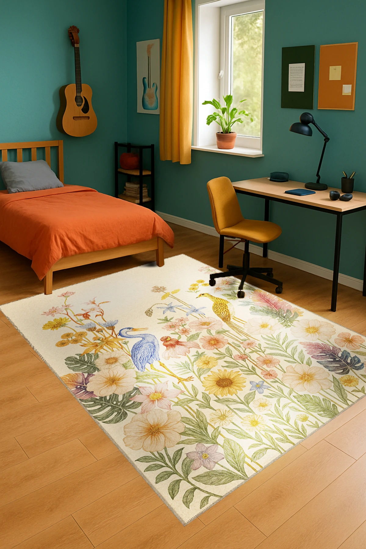 MOSSO Çiçek Motifli Desen Dokuma Taban Vintage Dekoratif Halımosso924