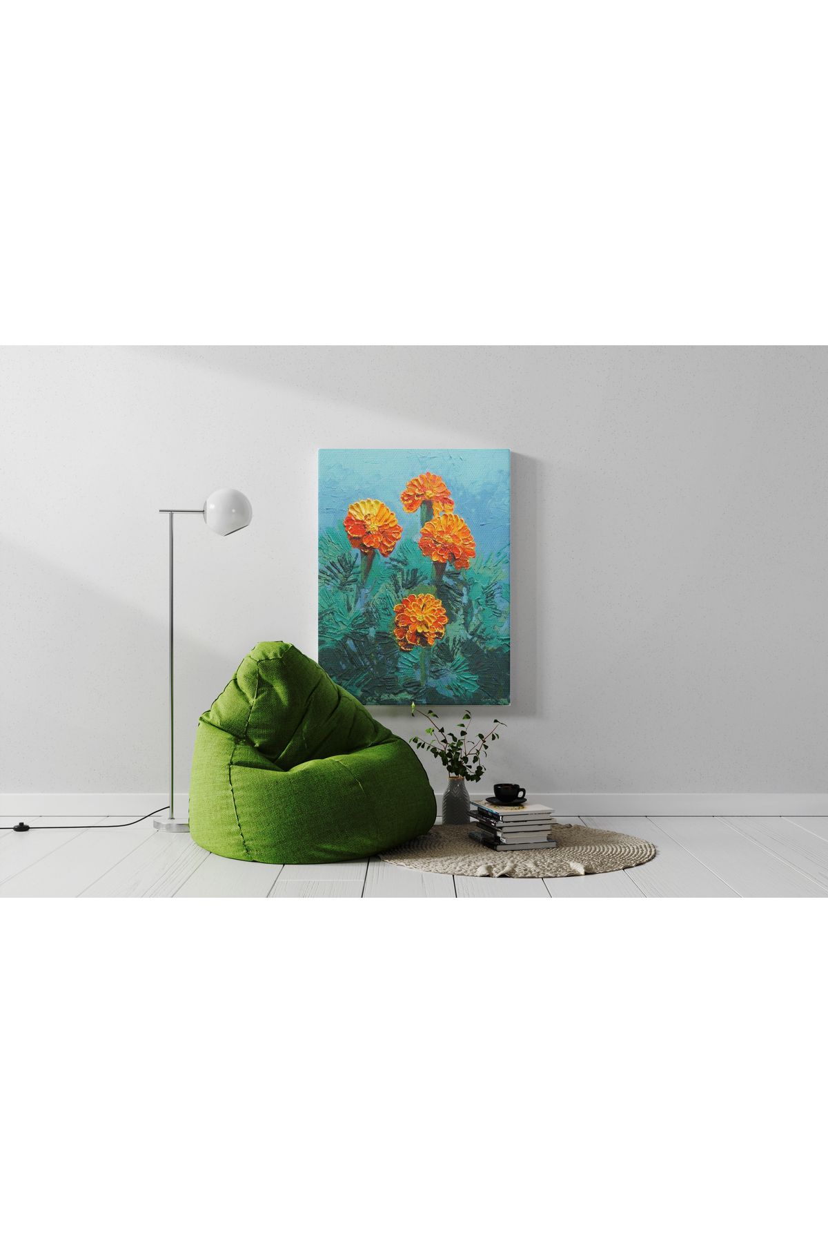 Kanvas Tablo Turuncu Çiçek Temalı Desenli Modern Tablo