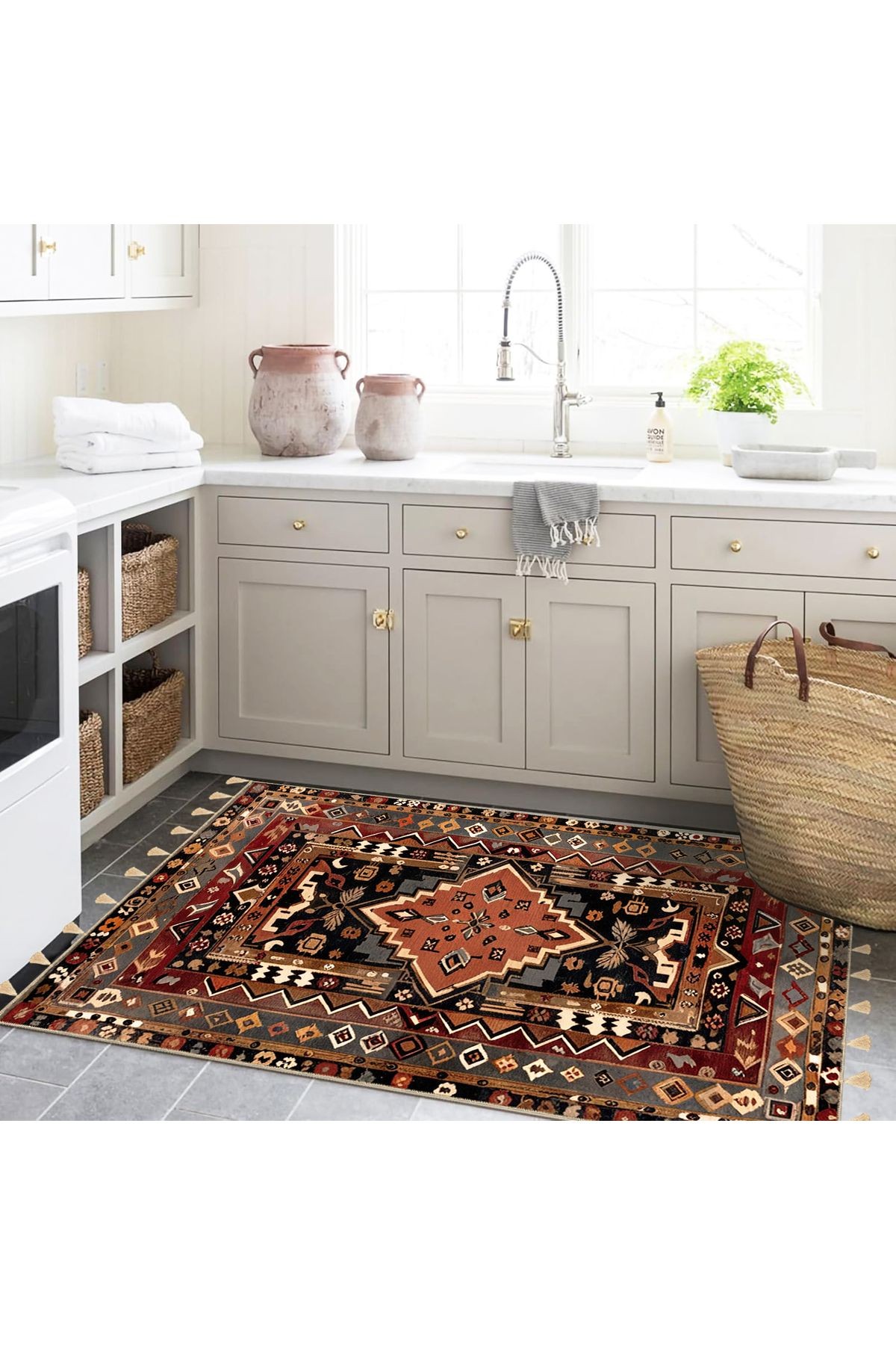 Royal Antik Desenli Püskül Detaylı Dokuma Taban Modern Dekoratif Halı royal47