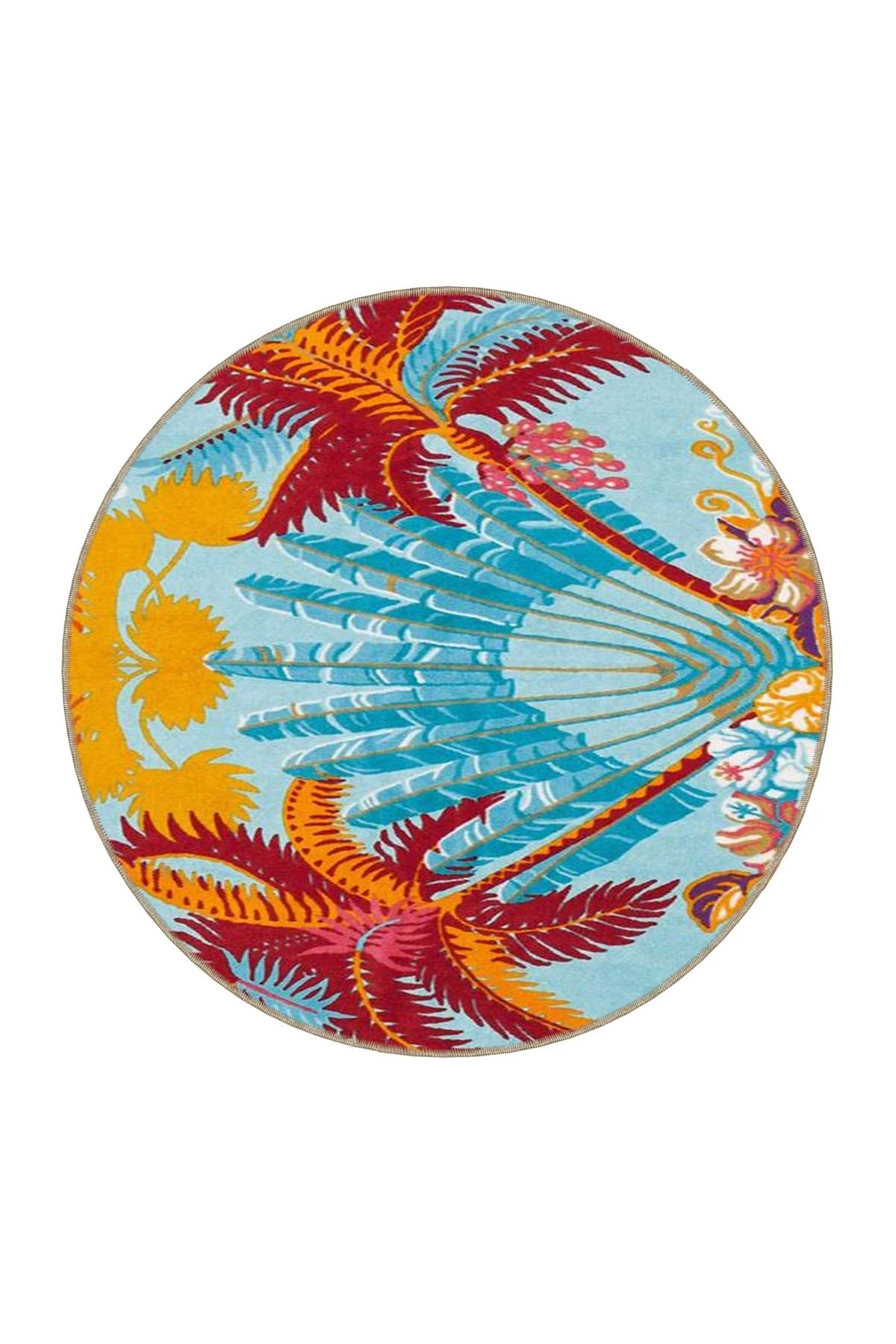 Kırmızı ve Mavi Tonlarında Ağaçlı Dokuma Taban Halı 3784