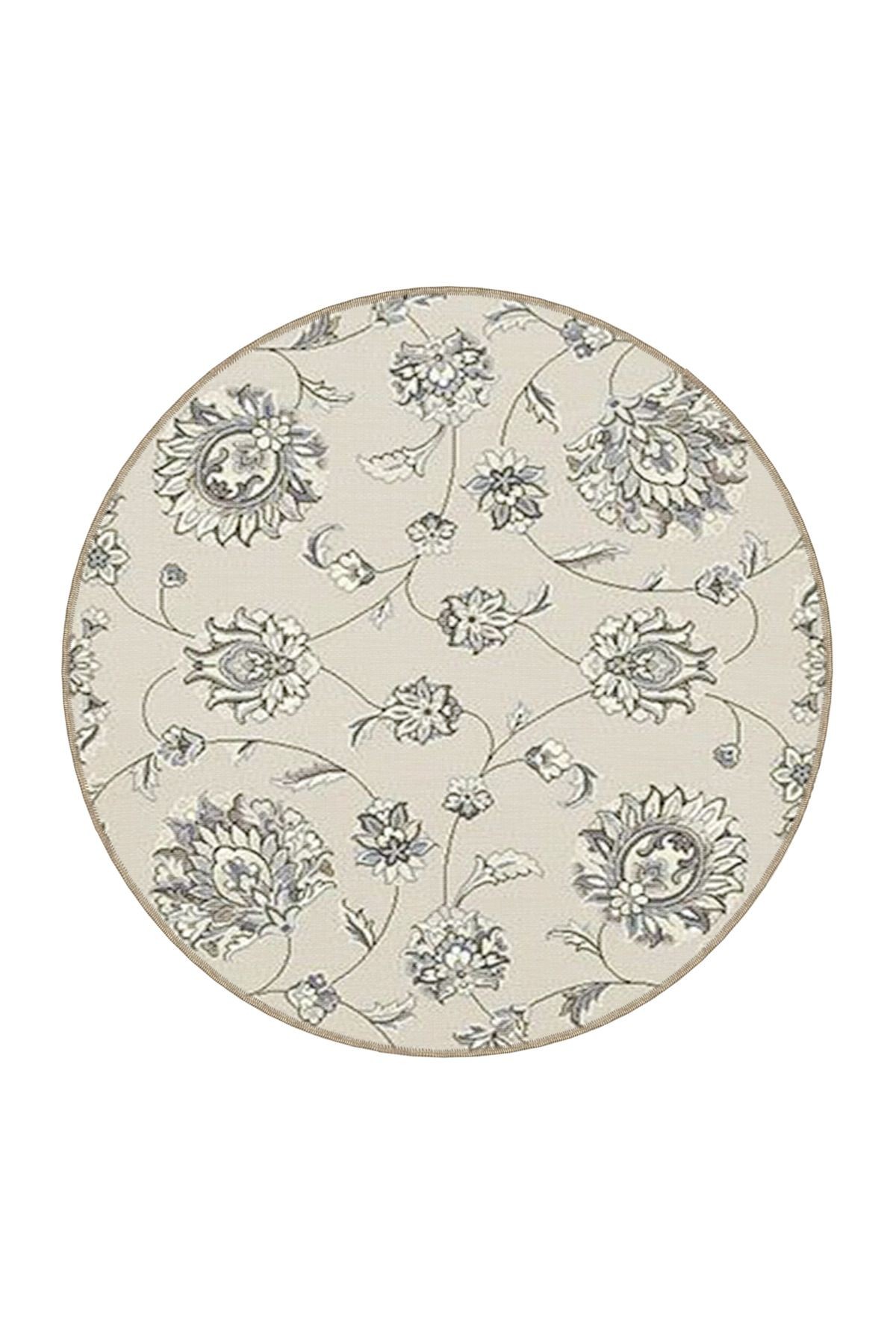 Bej Temalı Geleneksel Motif Çiçek Desenli Vintage Dekoratif Halı 4565