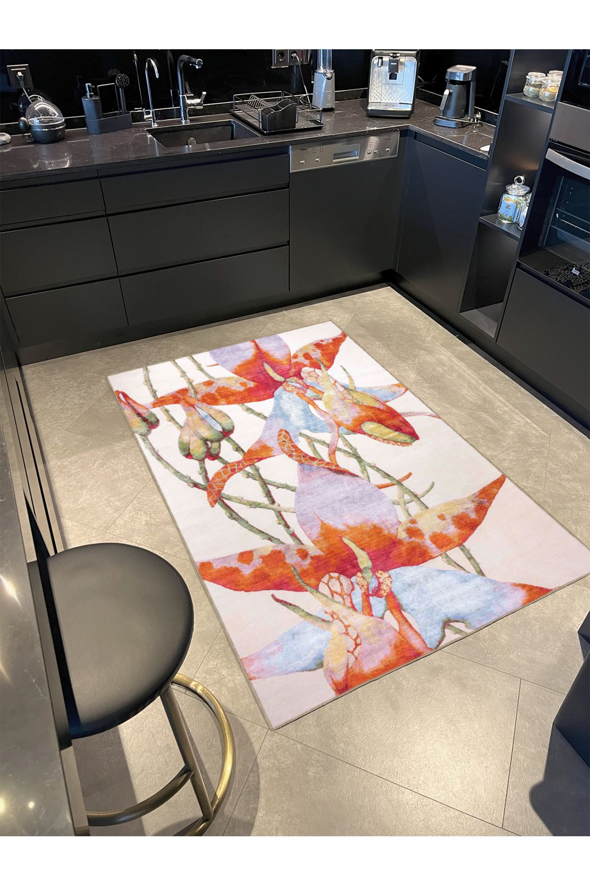 Krem Tonlarda Renkli Desenli Dokuma Taban miravip662