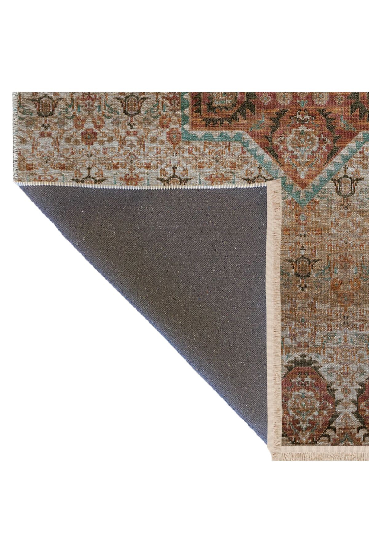 Bej Temalı Motifli Etnik Çiçek Desenli Kreatif Vintage Dekoratif Halı 3029