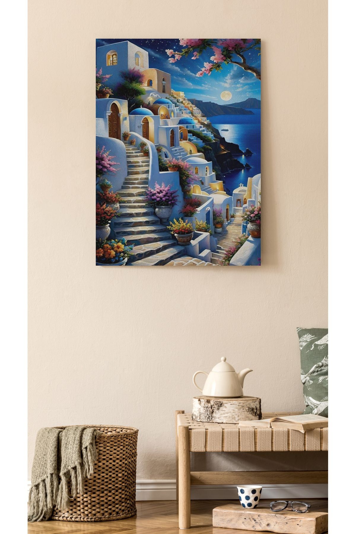 Kanvas Tablo Ev ve Gece Temalı Desenli Modern Tablo