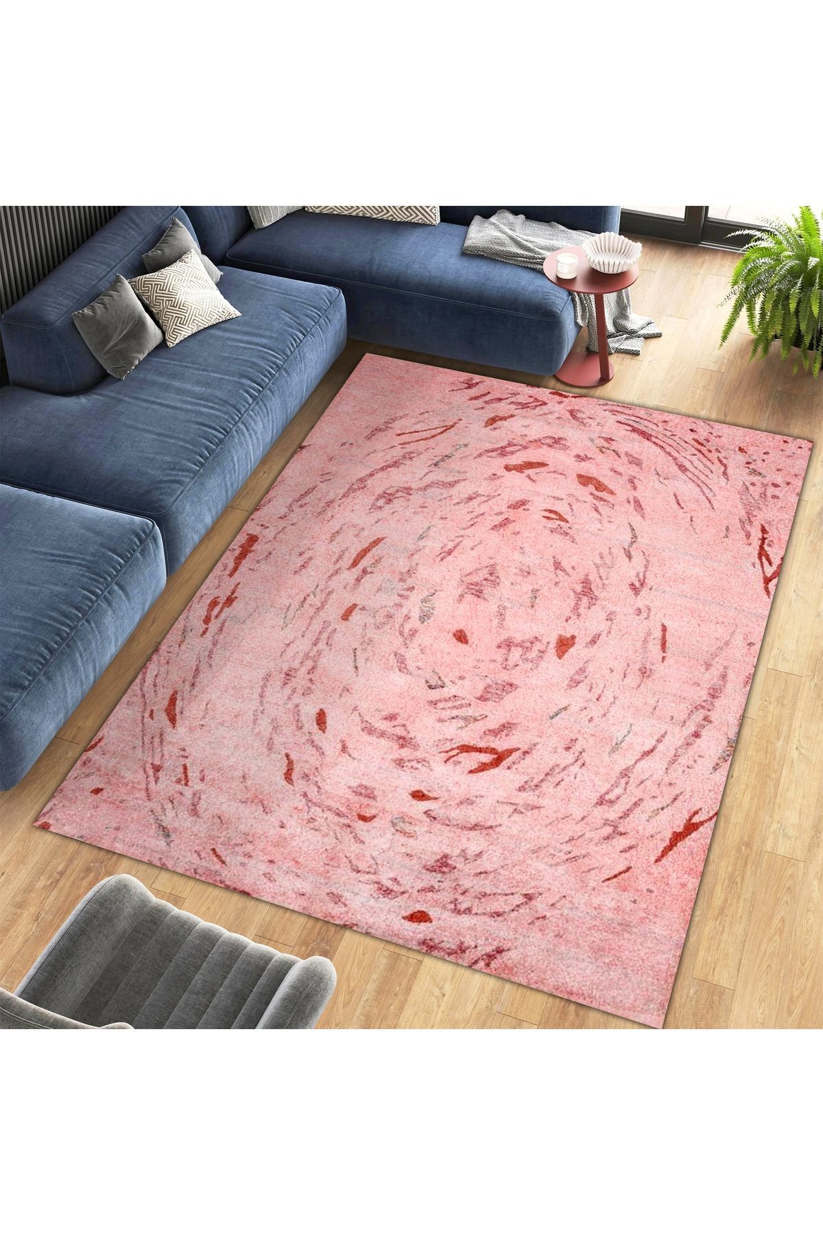 Aysu Koleksiyonu Pembe Soyut Desenli Dokuma Taban Modern Dekoratif Halı aysu41