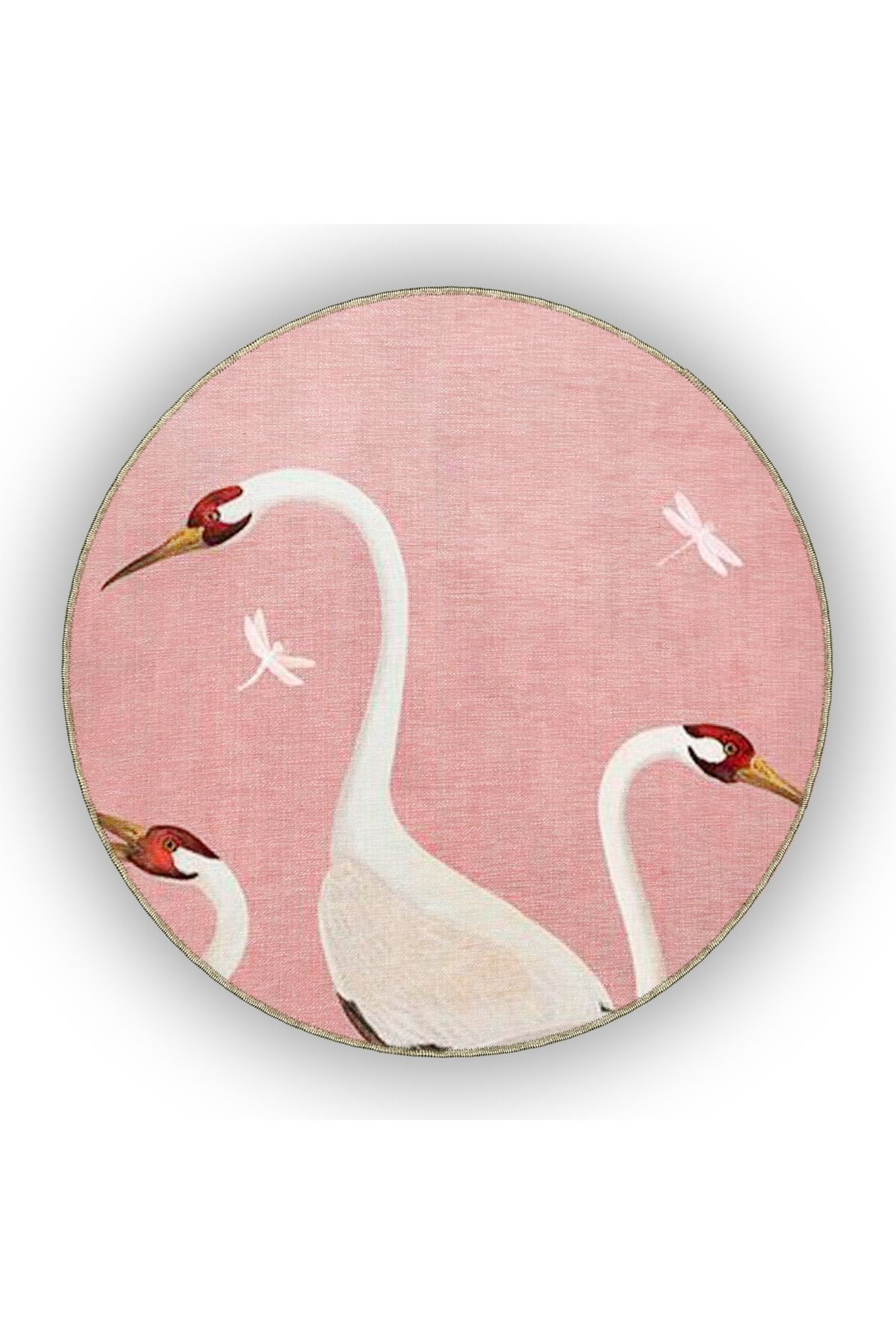Pudra Pembe Temalı Soyut Leylek Desenli Modern Dekoratif Halı 5064