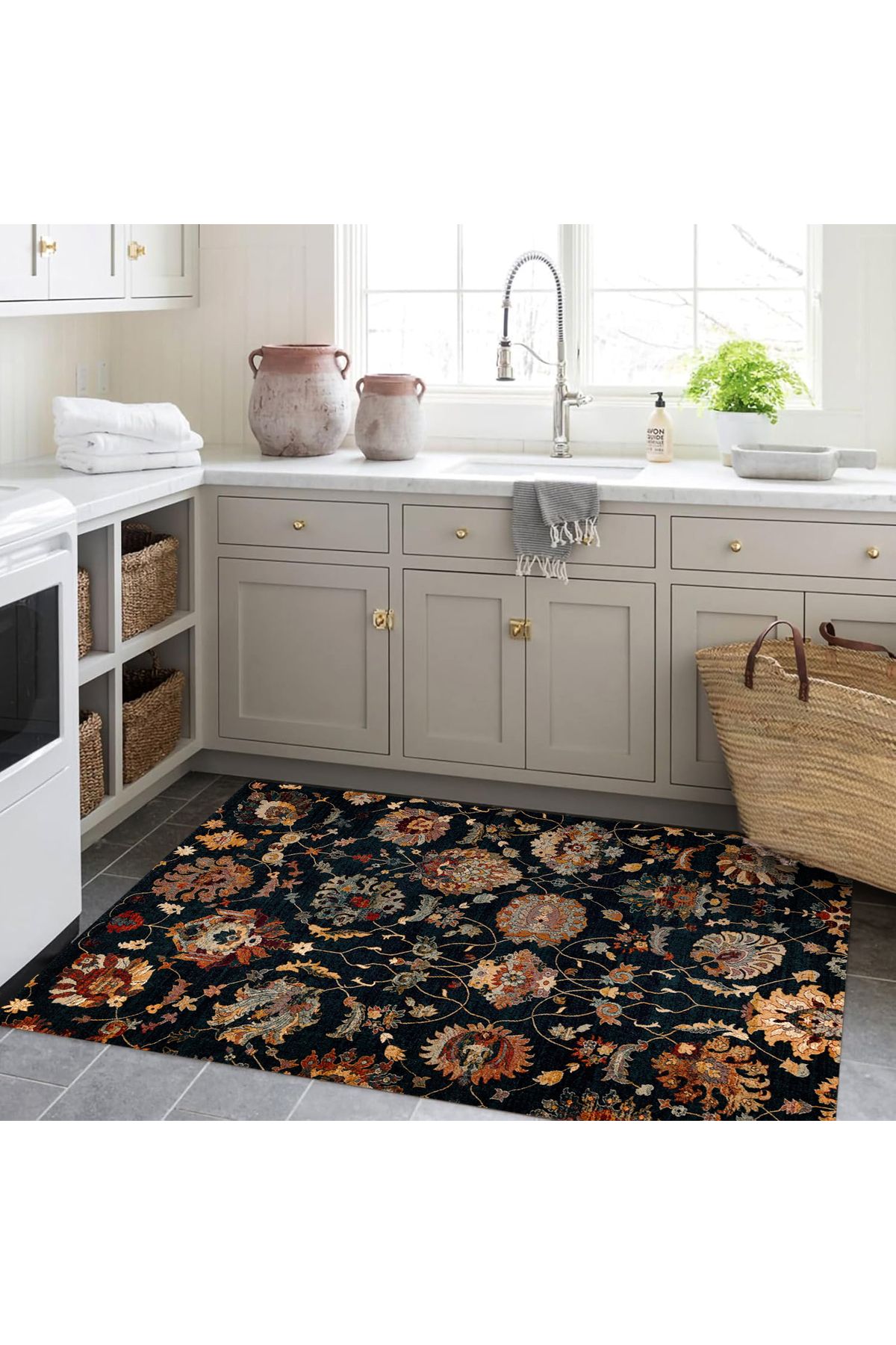 Kuzey Koleksiyonu Koyu Tonlarda Etnik Desenli Dokuma Taban Dekoratif Halı kuzey39