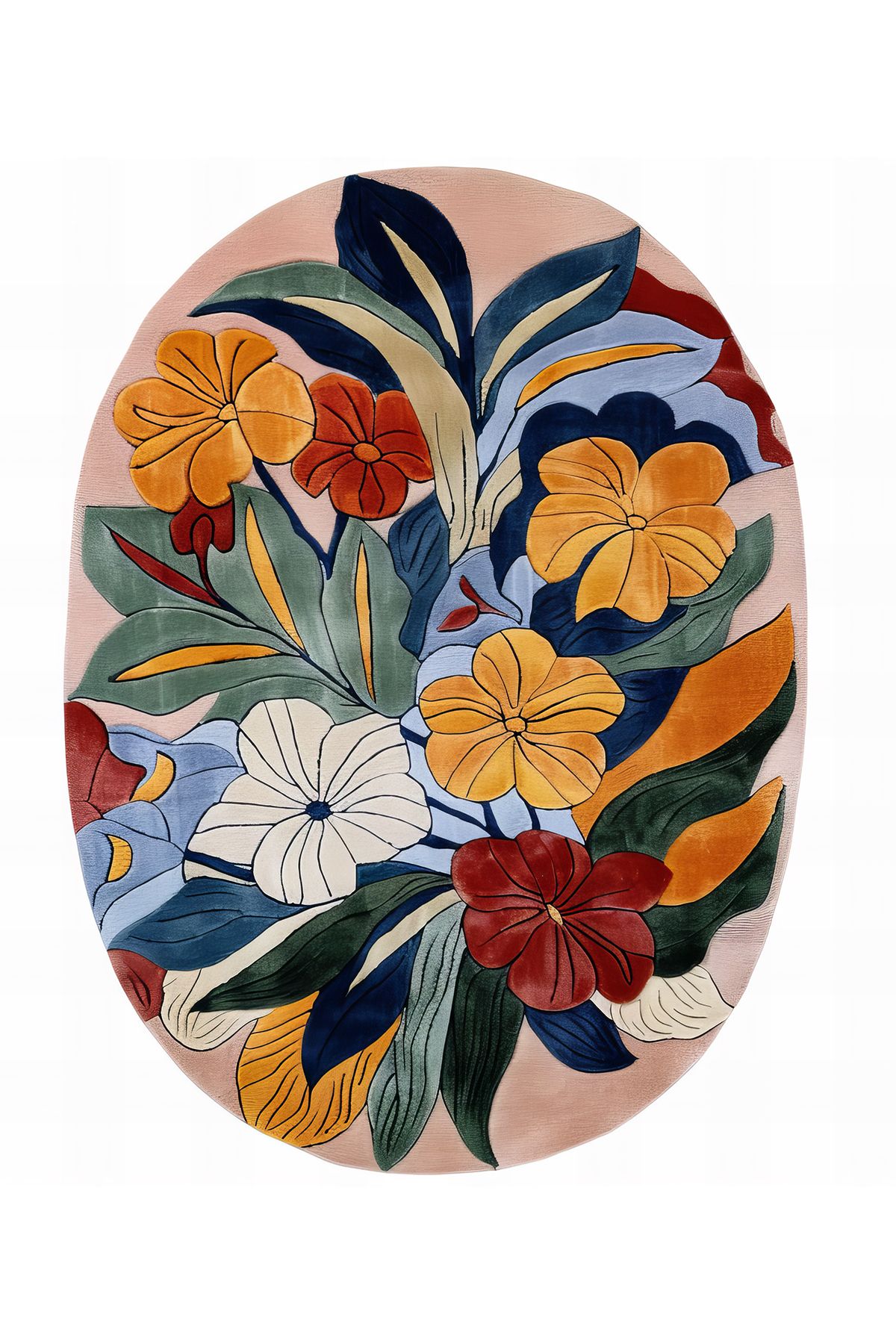 Paris Koleksiyonu Çok Renkli Yaprak ve Çiçekler Desenli Dokuma Taban Modern Dekoratif Halı paris07