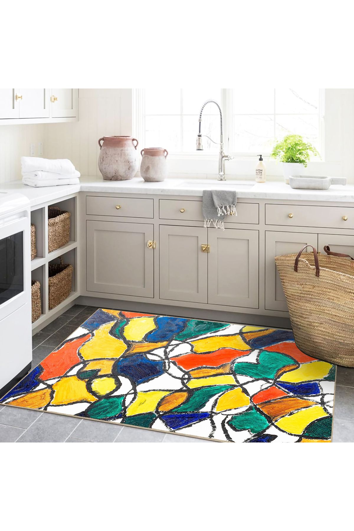 Buse Koleksiyonu Çok Renkli Soyut Şekiller Desenli Dokuma Taban Modern Dekoratif Halı buse24