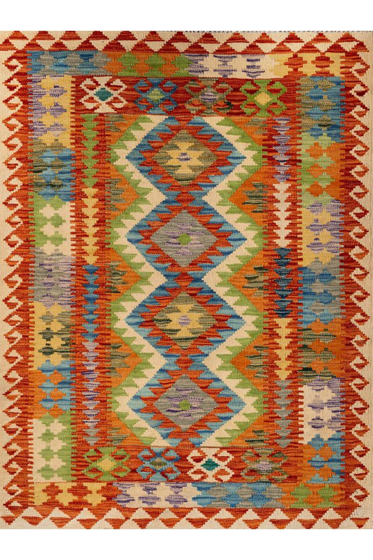 İnci Koleksiyonu Çok Renkli İskandinav Desenli Dokuma Taban Vintage Dekoratif Halı inci34