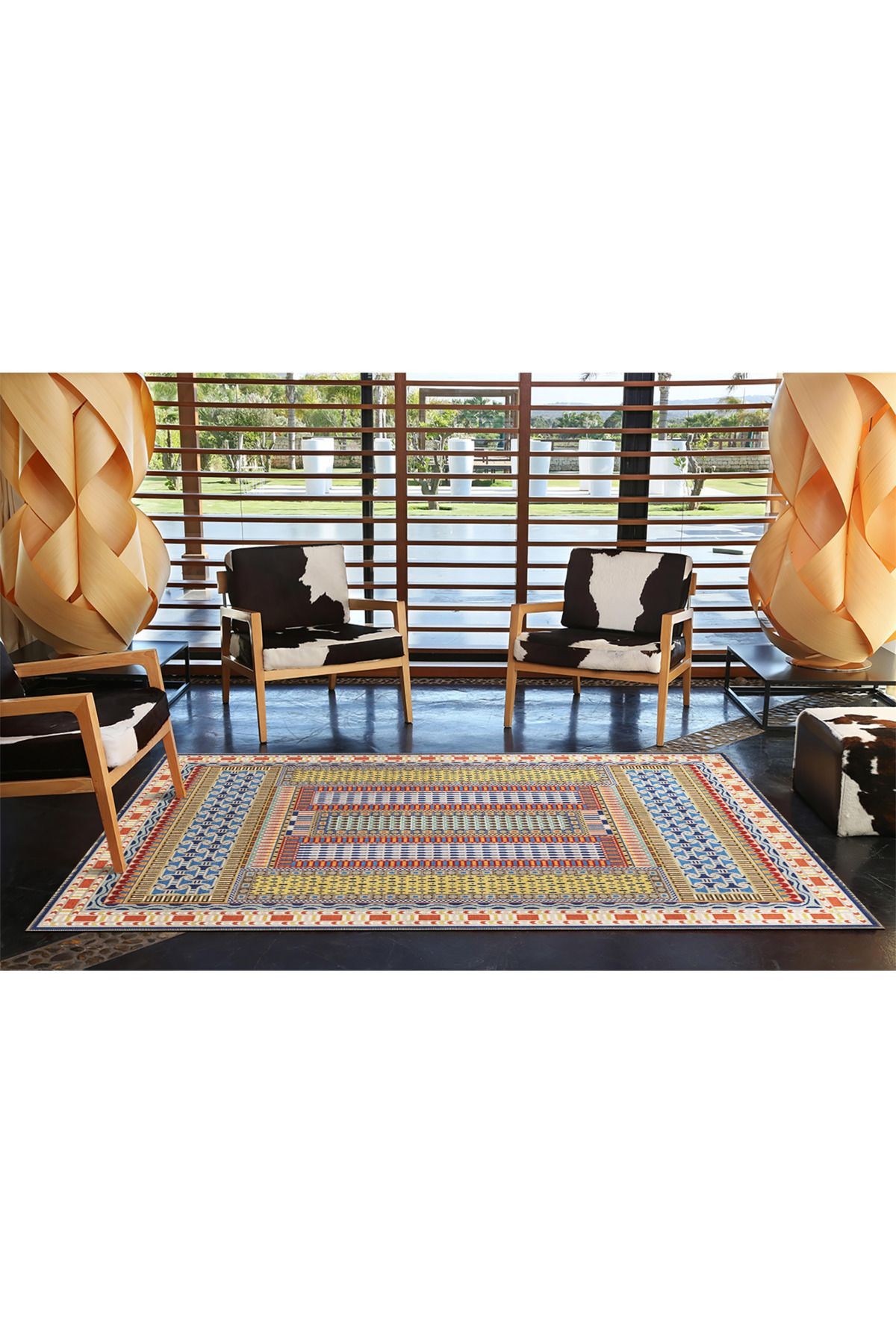 Çok Renkli Geleneksel Motif Etnik Desenli Vintage Dekoratif Halı 3442